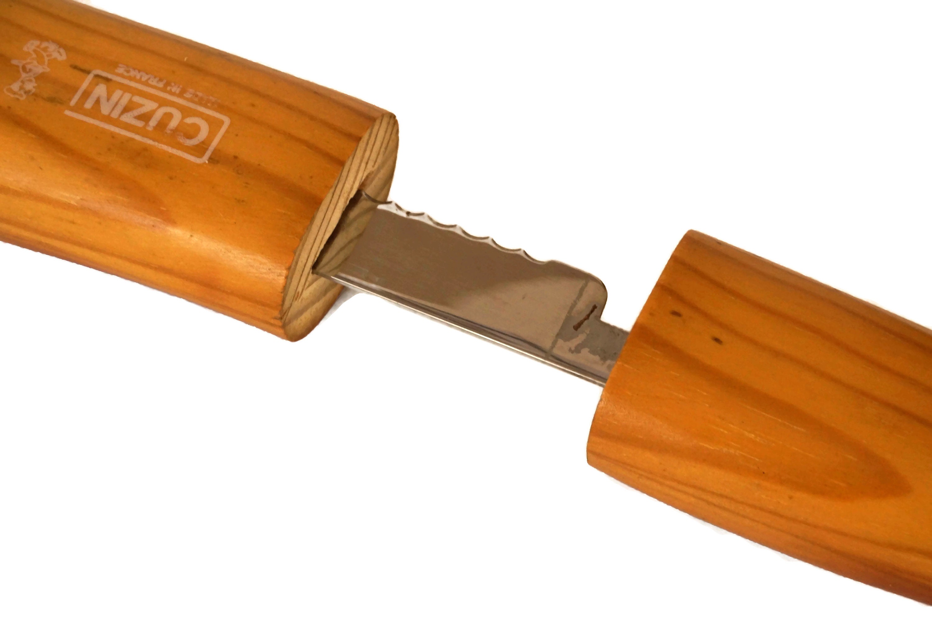 Vintage Wooden French Bread Knife, Serrated Baguette Slicer and Cutter