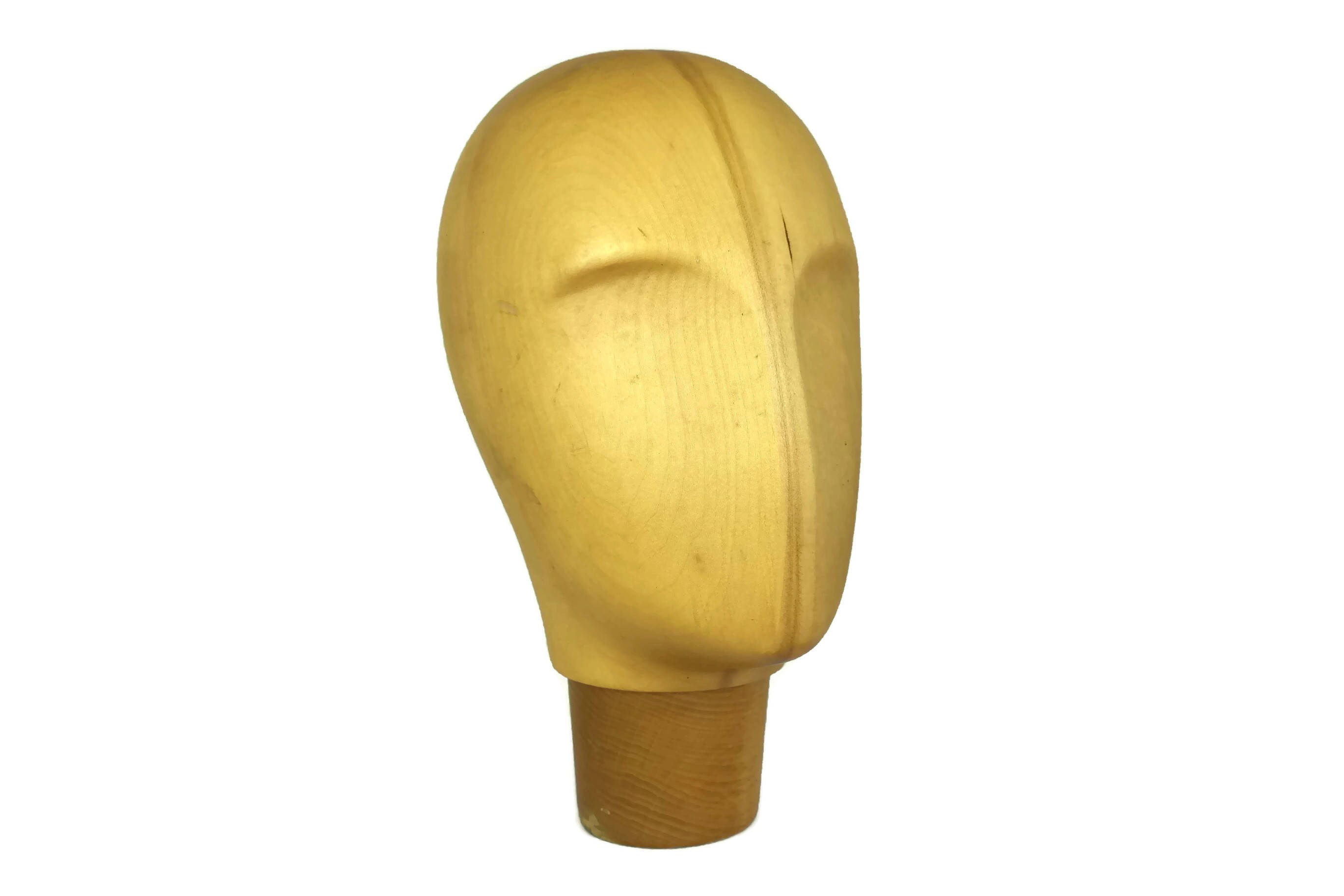 Wooden Head Mannequin Display Figure. French Vintage Hat and Wig Stand