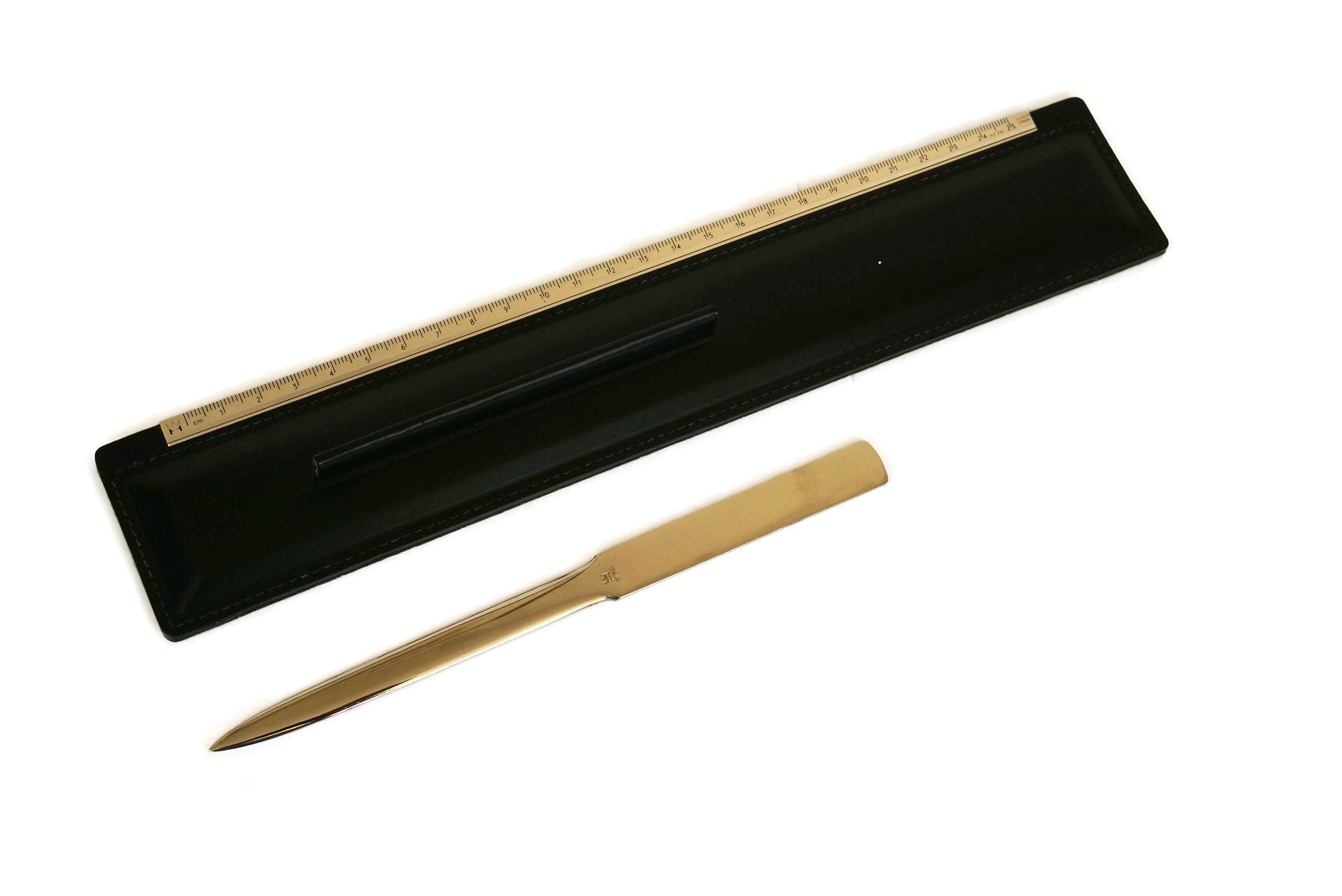Vintage Leather Ruler and Letter Opener by Solingen, Desk and Office