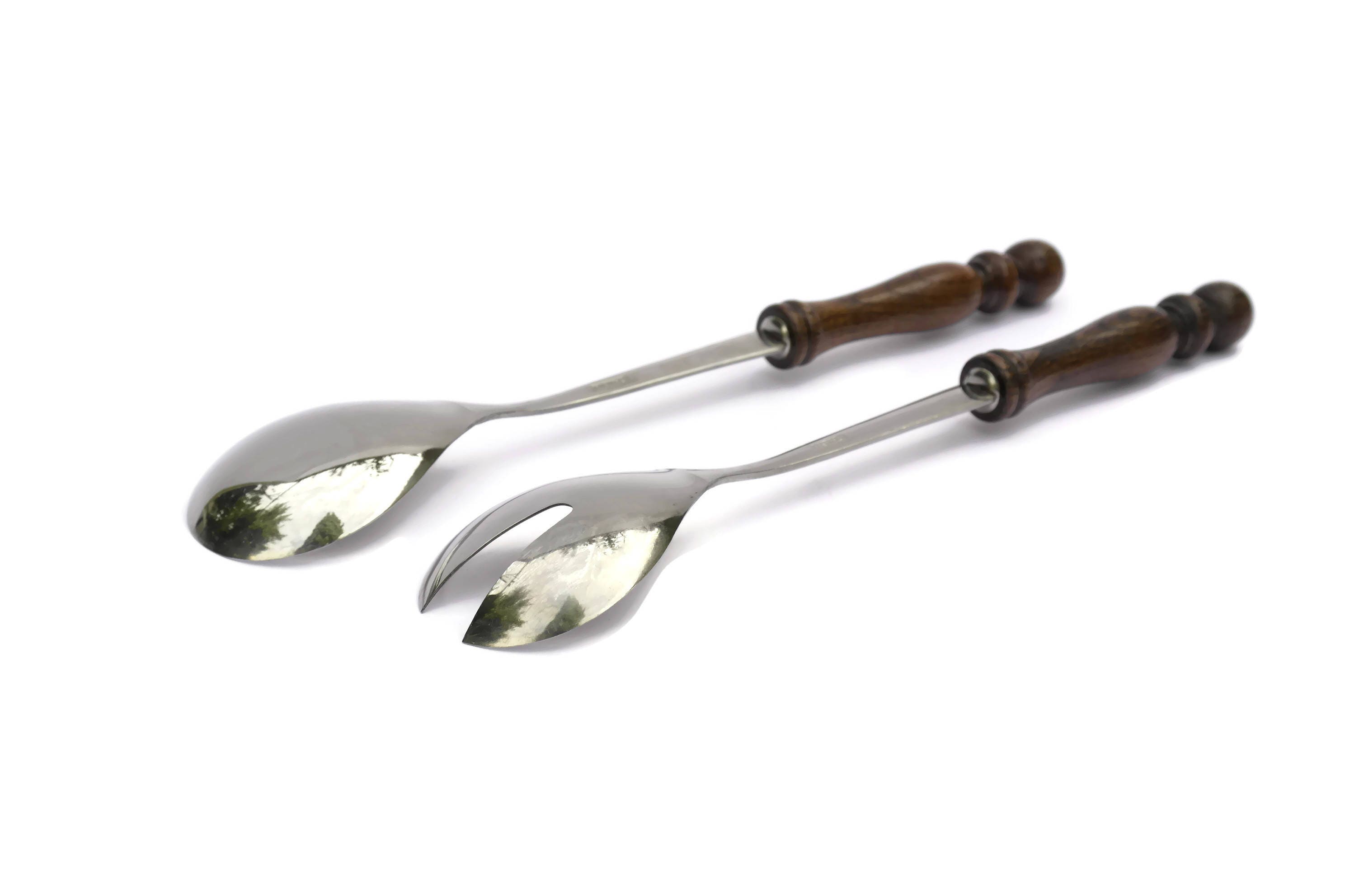 Vintage ROSTFREI Stainless Steel Salad Servers with Wooden ...