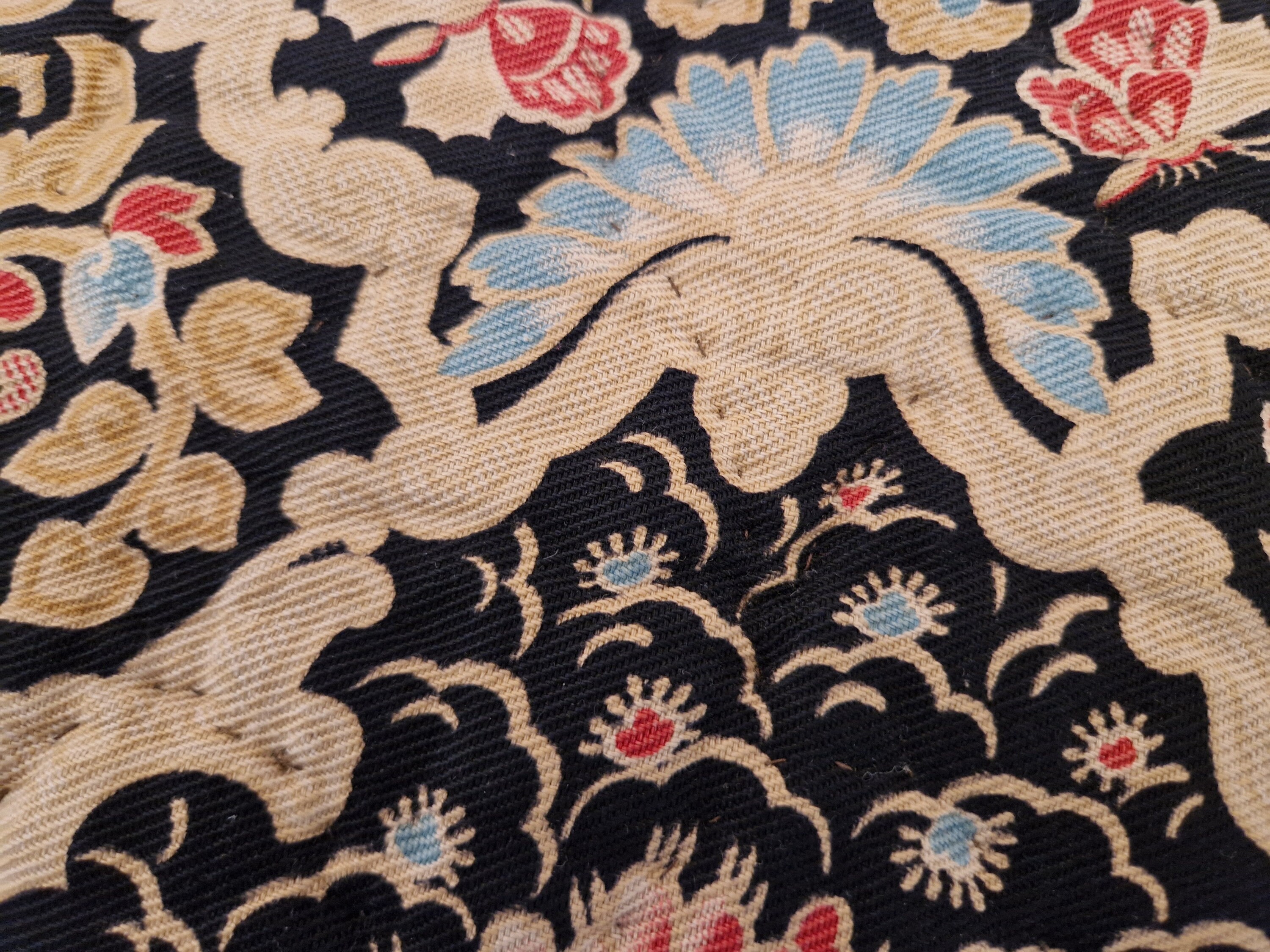 Antique French Boutis Quilt with Chinoiserie Printed Cotton, Hand Made