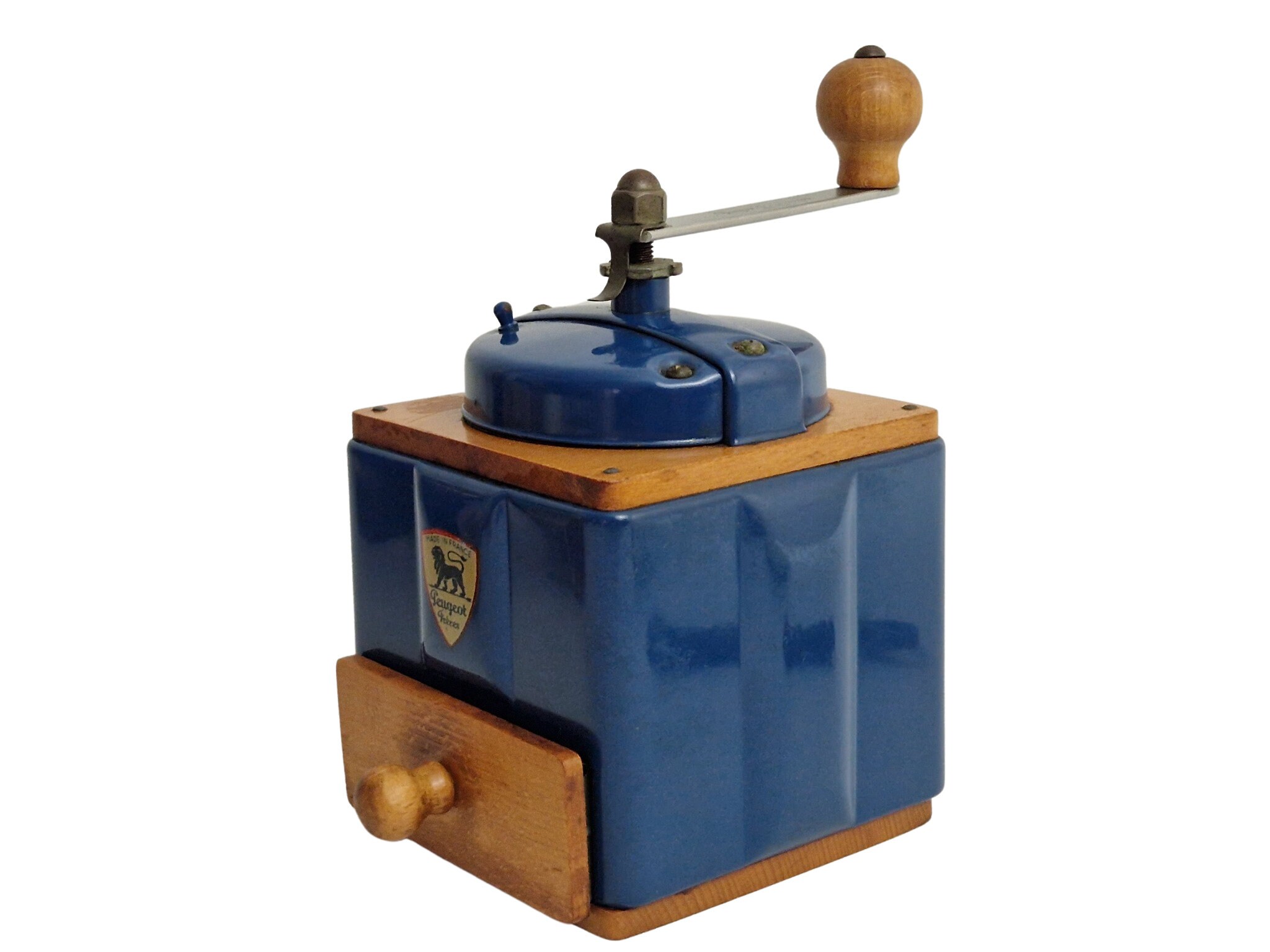 Vintage Peugeot Blue Coffee Grinder Mill, French Retro Kitchen Decor