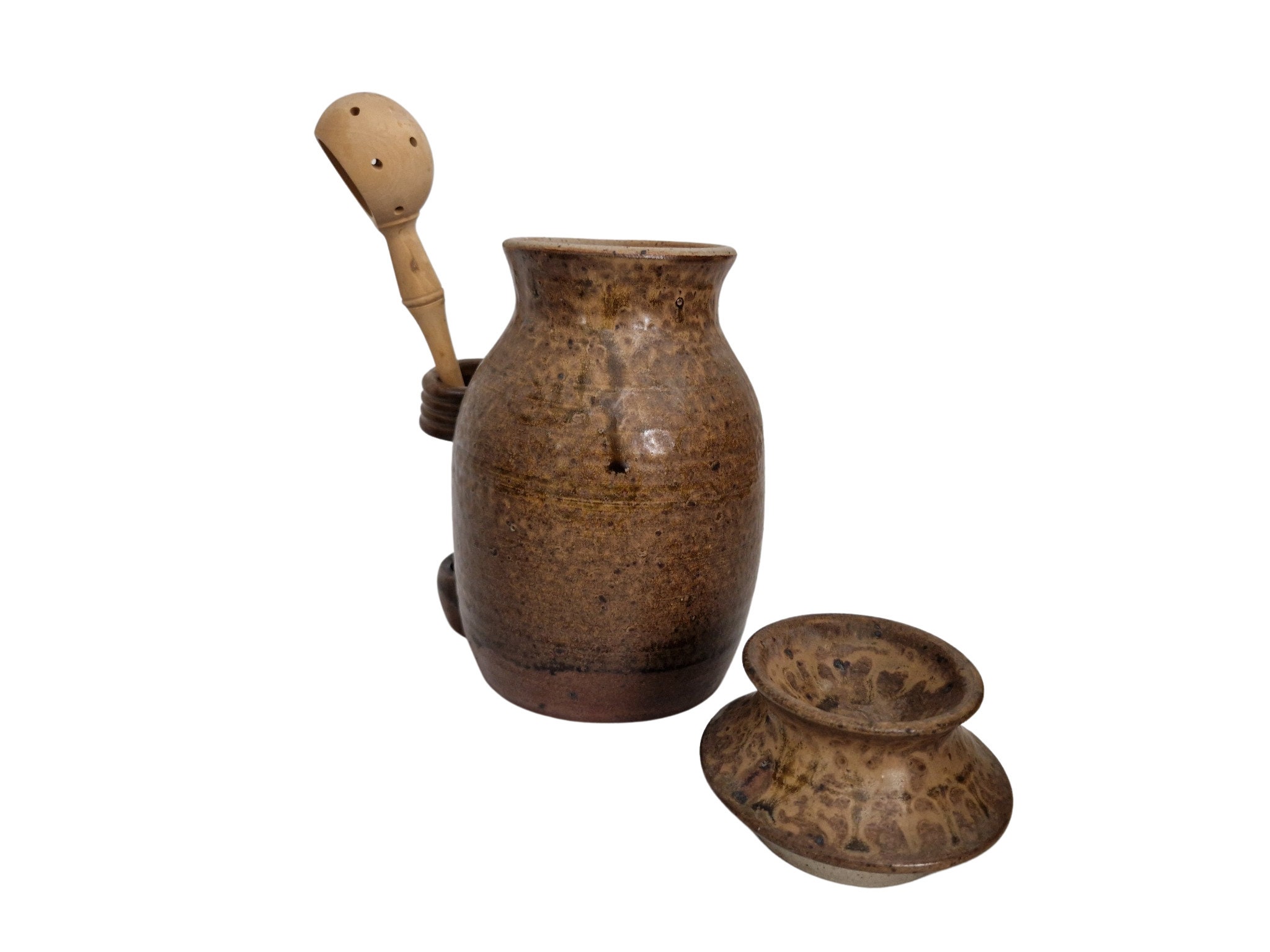 French Stoneware Olive Jar, Country Cottage Kitchen Storage Canister