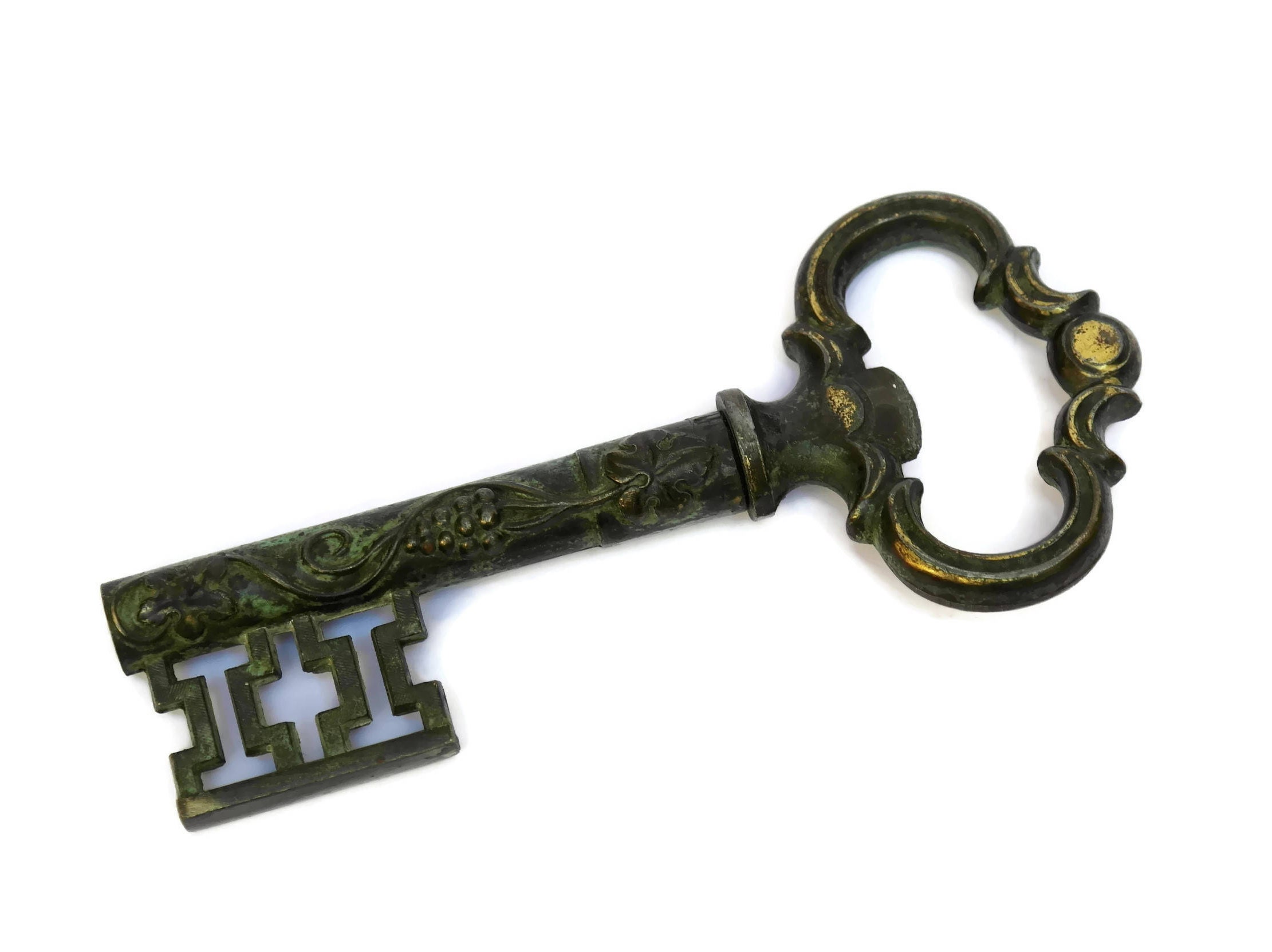 Vintage Brass Key Corkscrew. Skeleton Key Bottle Opener. Mid Century