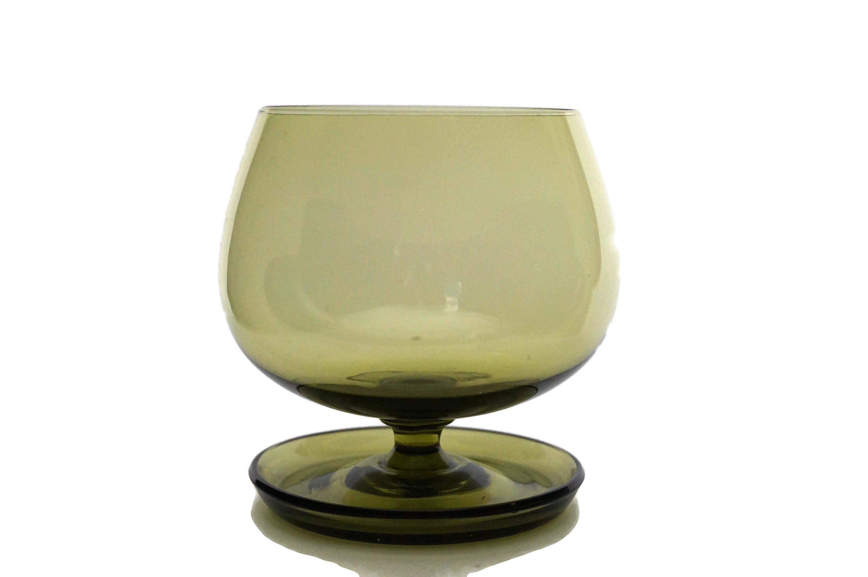 Green Crystal Brandy Snifter Glasses Pair, Mid Century Barware Set