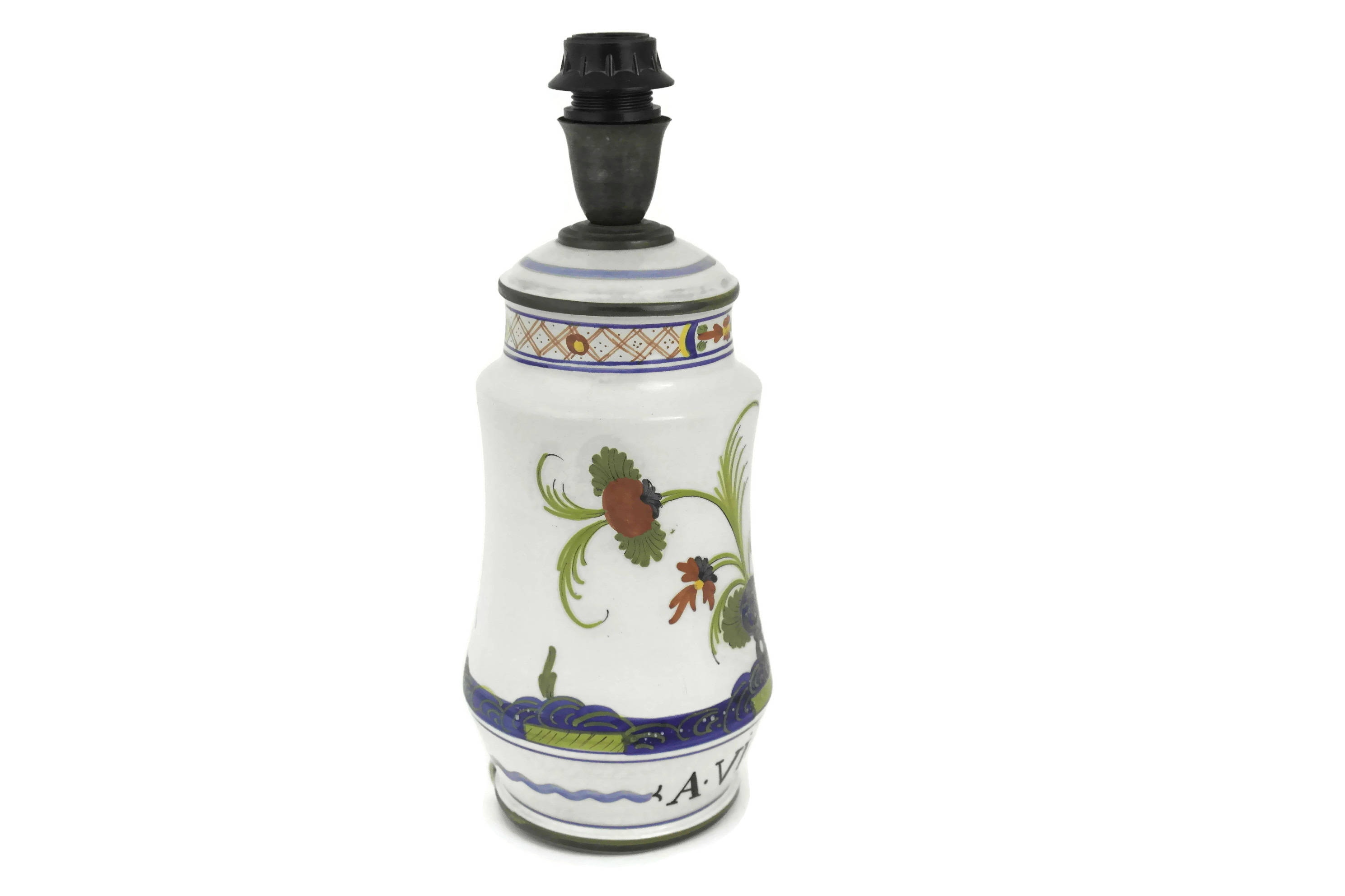 French Faience Apothecary Jar Lamp Base by Vincent Garnier.