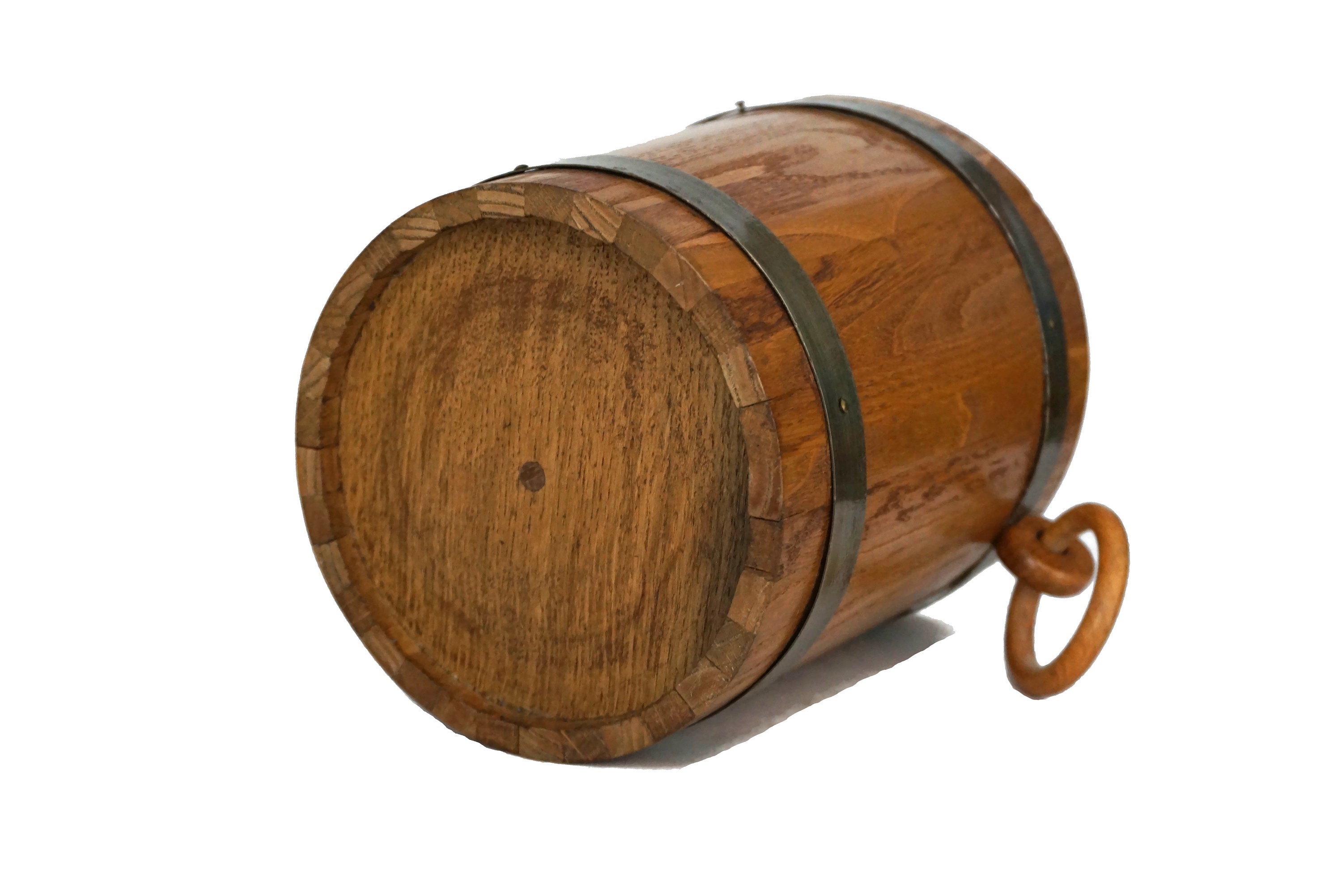 Wooden Oak Barrel Ice Bucket, Vintage French Champagne and Wine Bottle