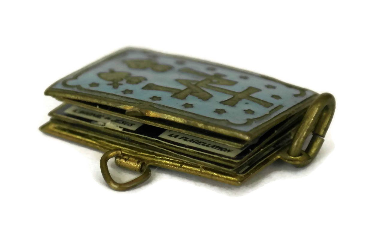 RESERVED for C. Antique Bible Locket. Religious Miniature Book Pendant