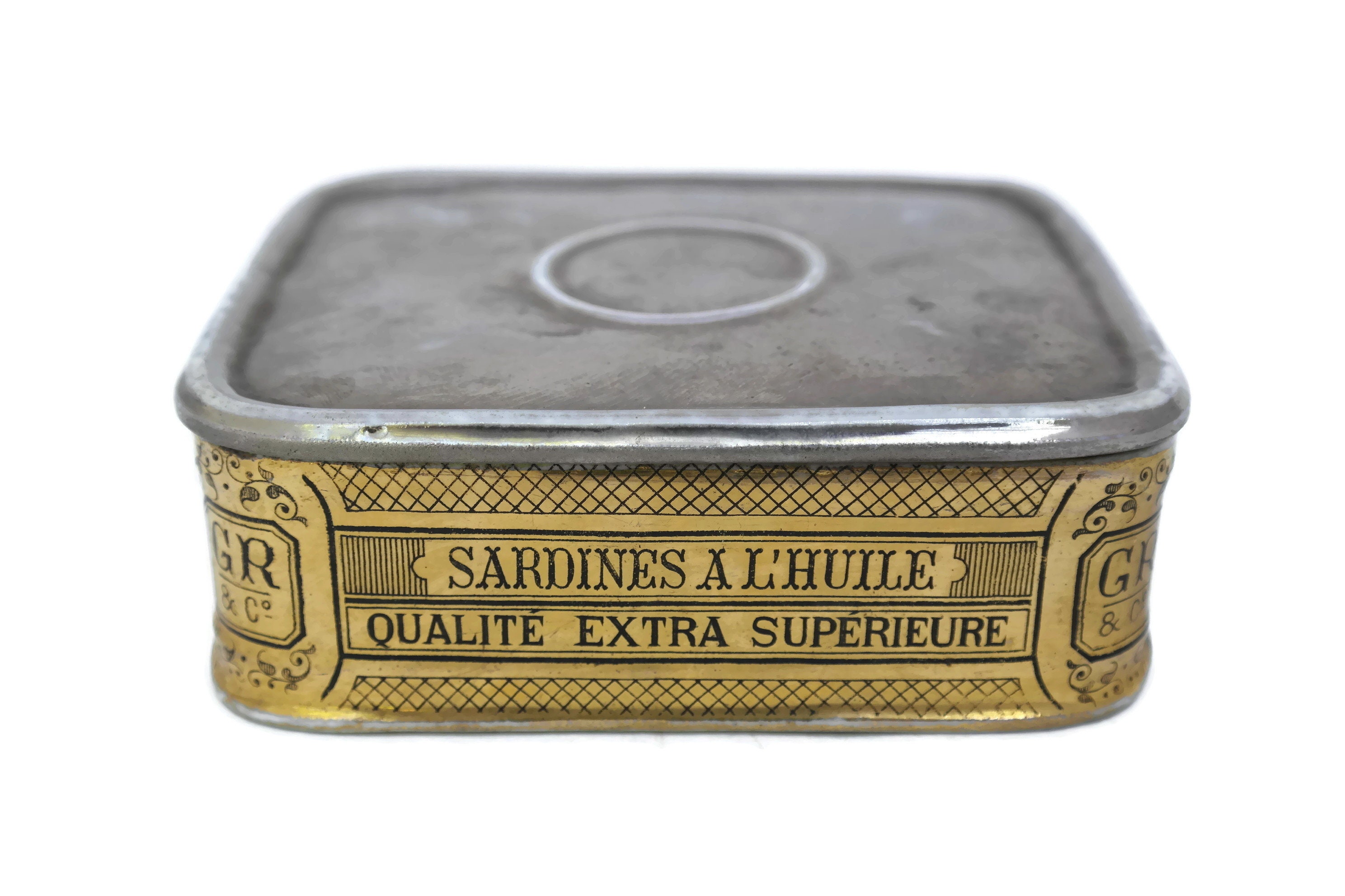 French Antique Porcelain Sardines in Oil Box. Trompe L'oeil Ceramic