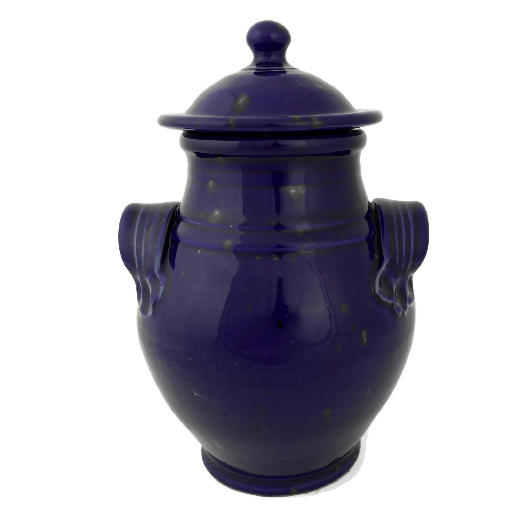 Vintage French Wine Vinegar Jug. Rustic Stoneware Pot. Blue Kitchen