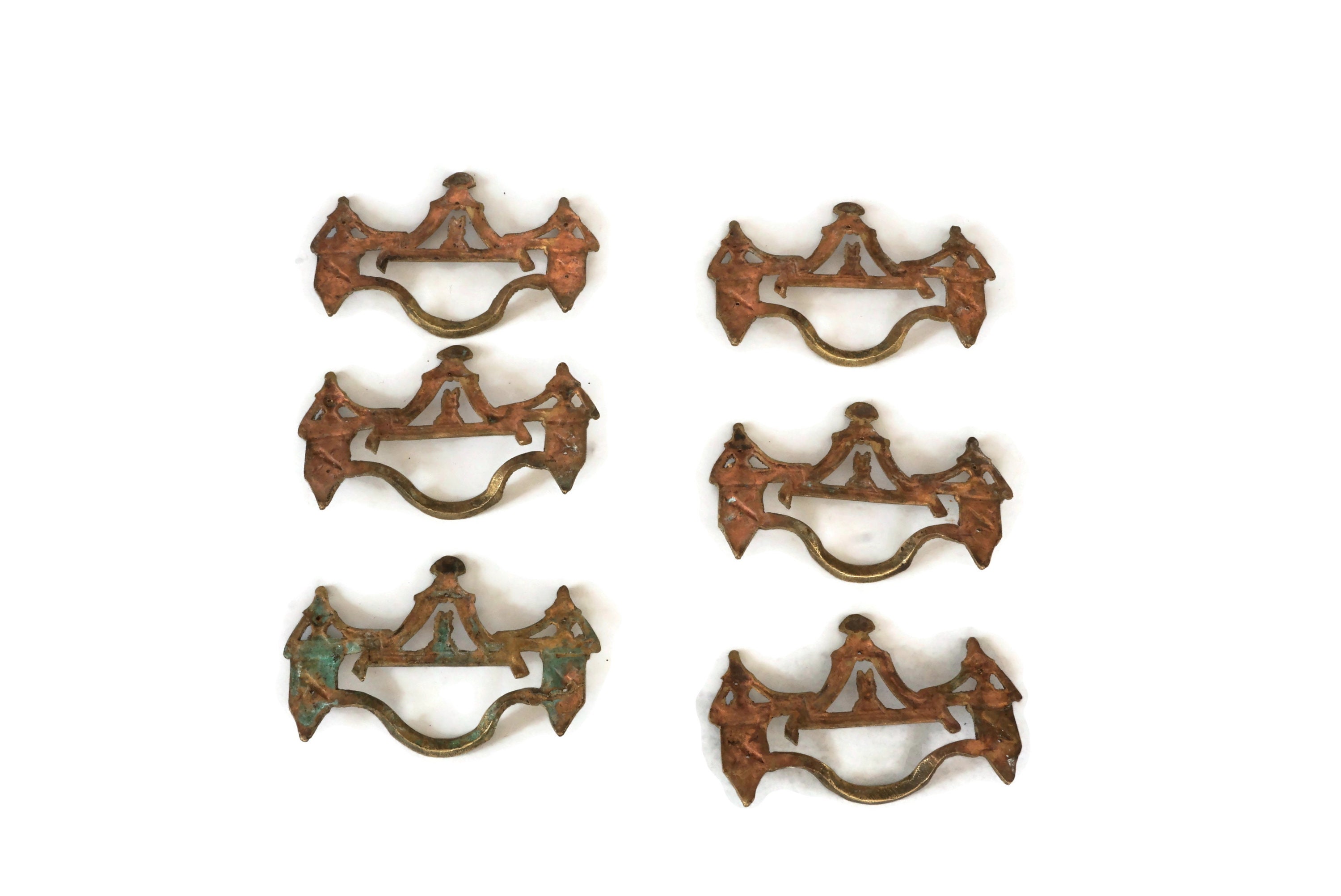 Antique French Bronze Drawer Pull Handles, Set of 6 Furniture Hardware