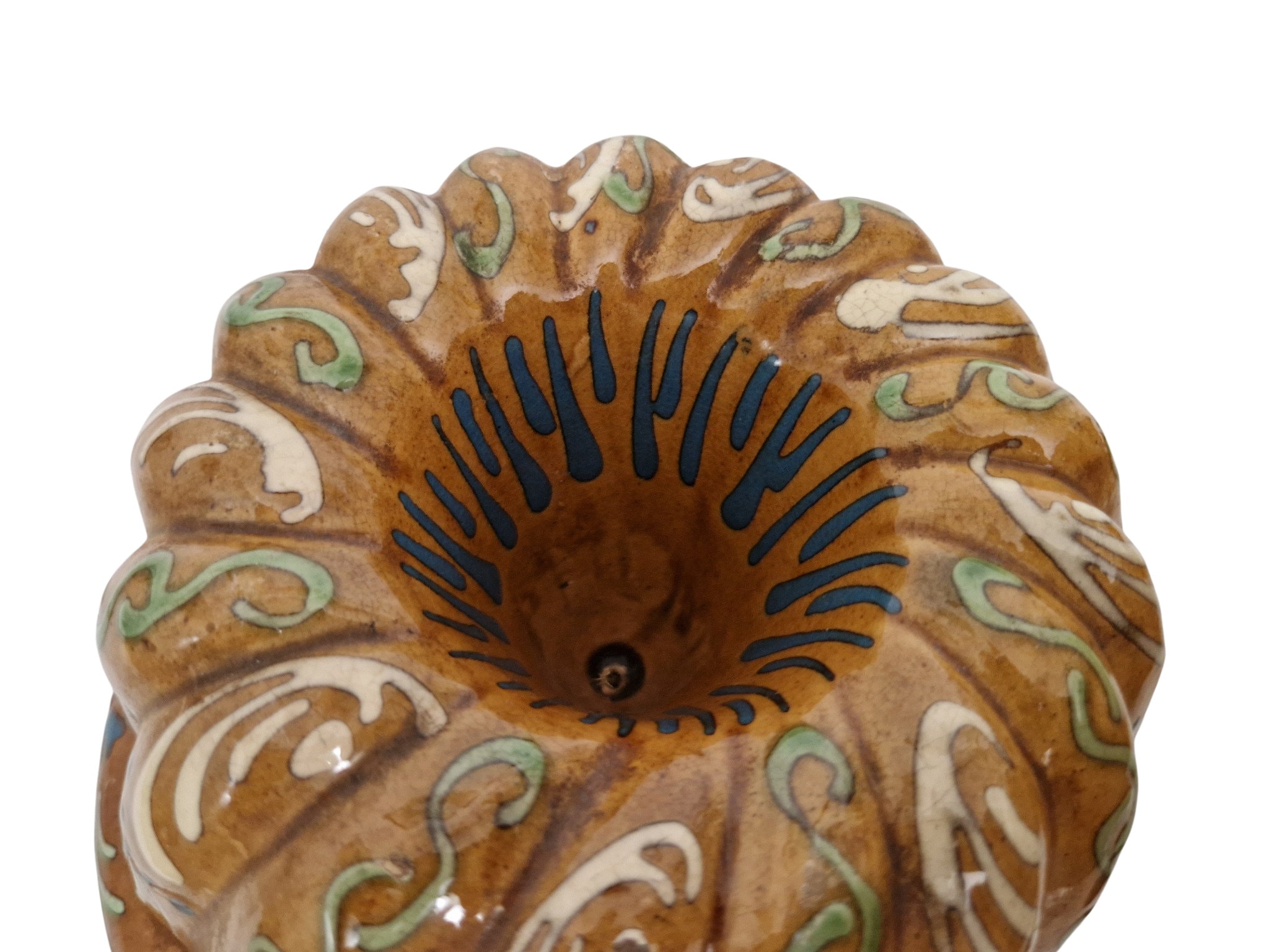 Ceramic Kugelhopf Bundt Pan Cake Mold, Hand Painted French Pottery Baking Mould