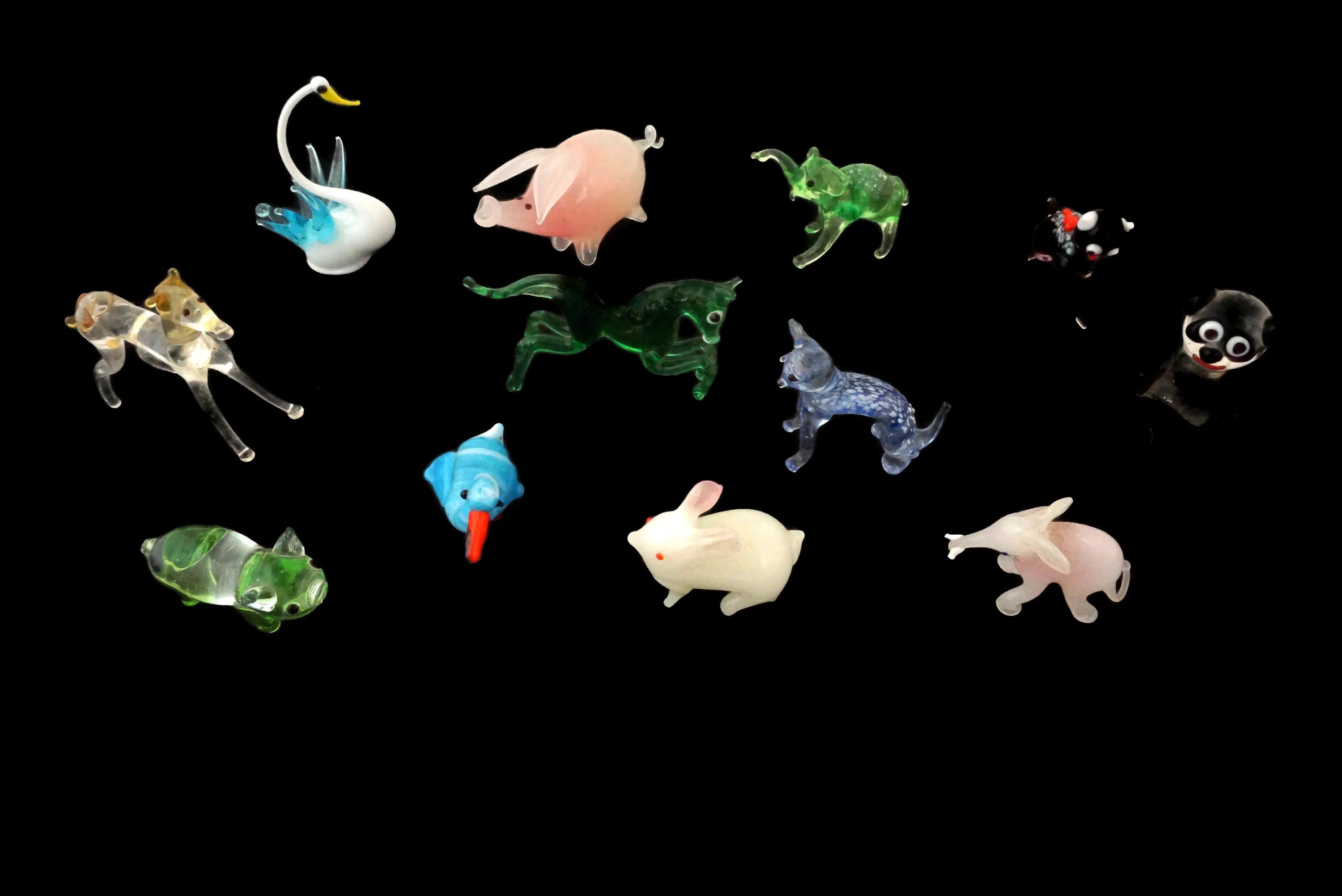 Vintage Miniature Blown Glass Animal, Set of 12 Collectible Murano