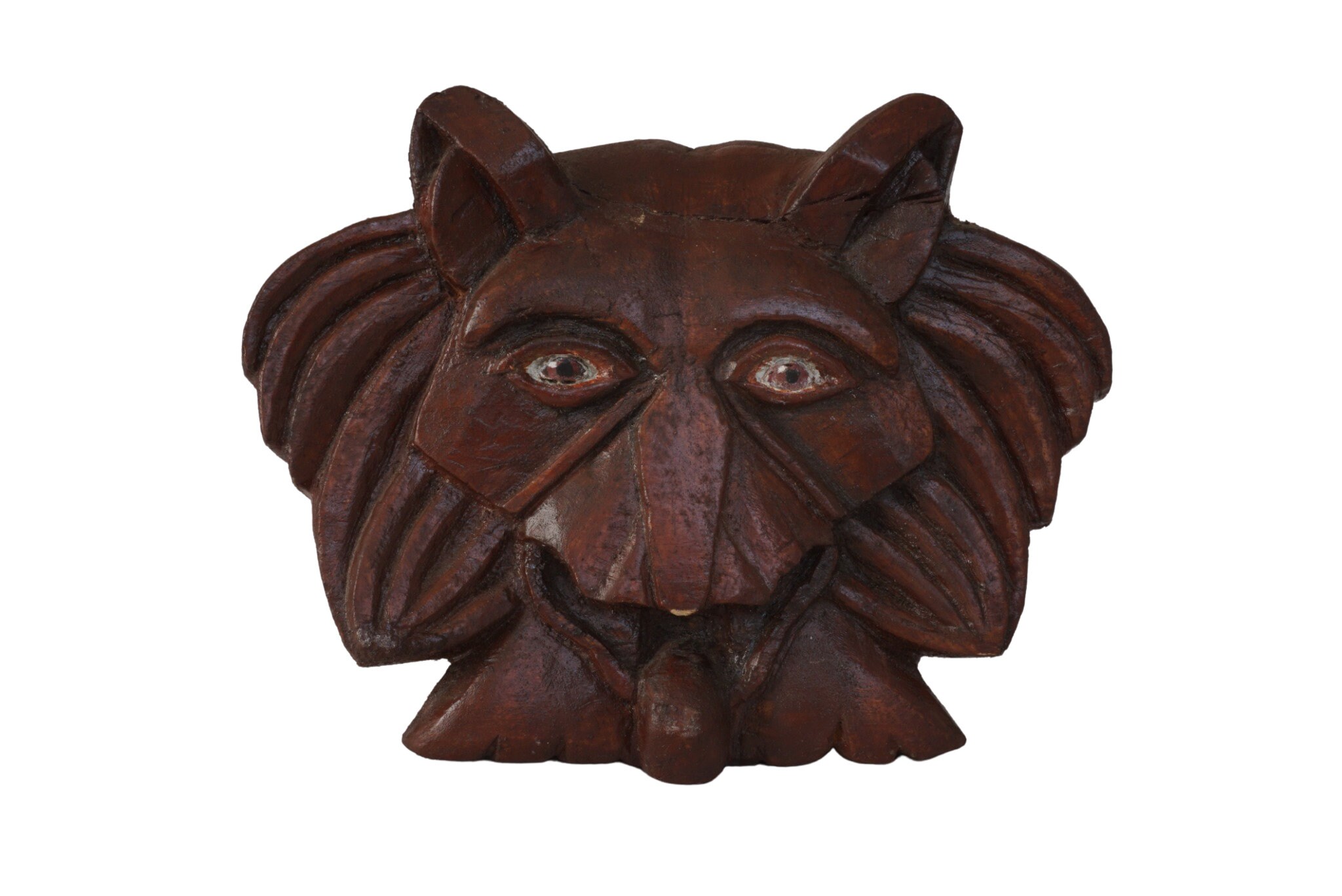 Antique Carved Fox Head Statue, French Folk Art Wooden Animal Figurine