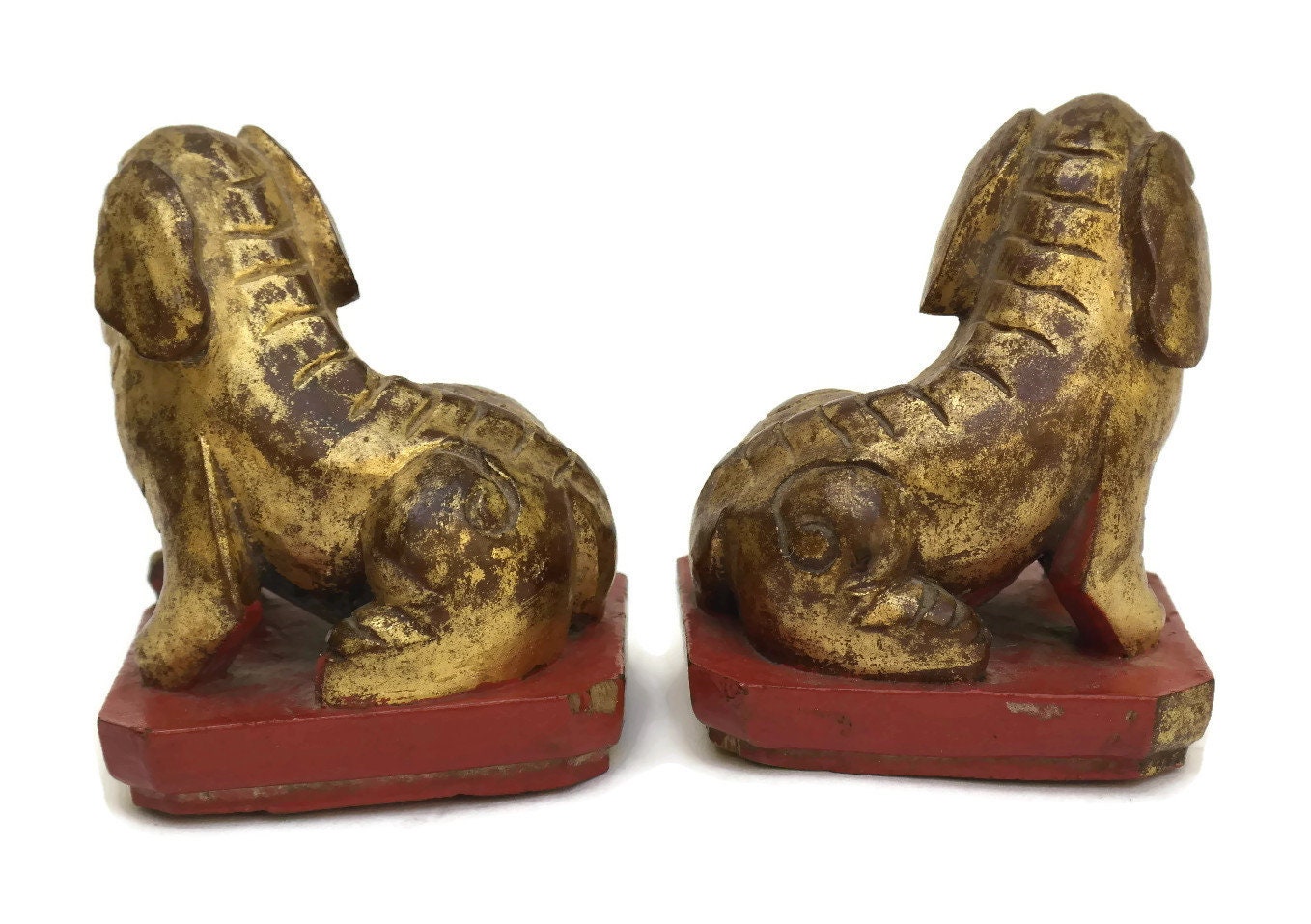 Antique Chinese Elephant Figurines, Pair of 19th Century Carved Gilt