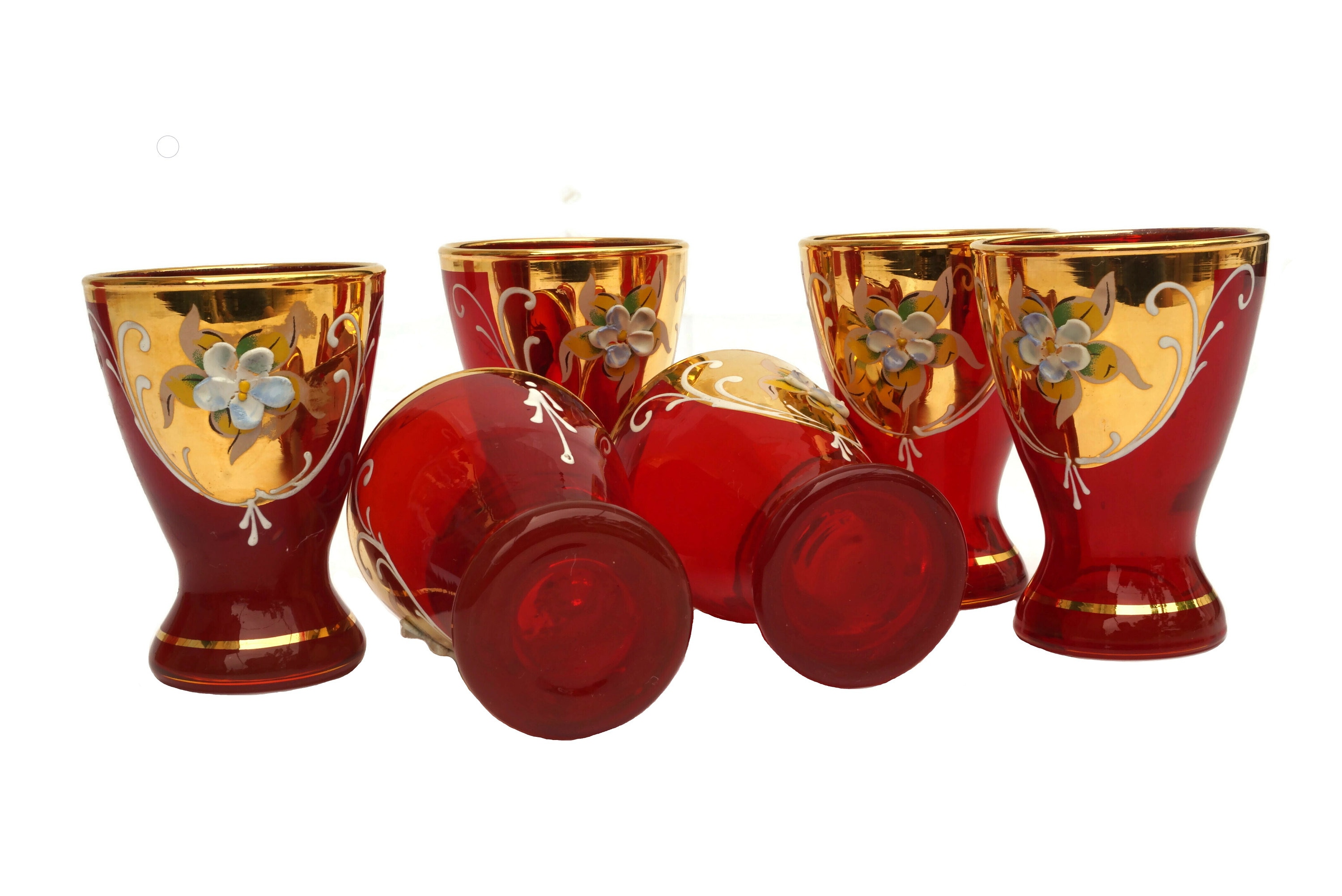 Vintage Murano Shot Glass Set of 6, Italian Bar Decor