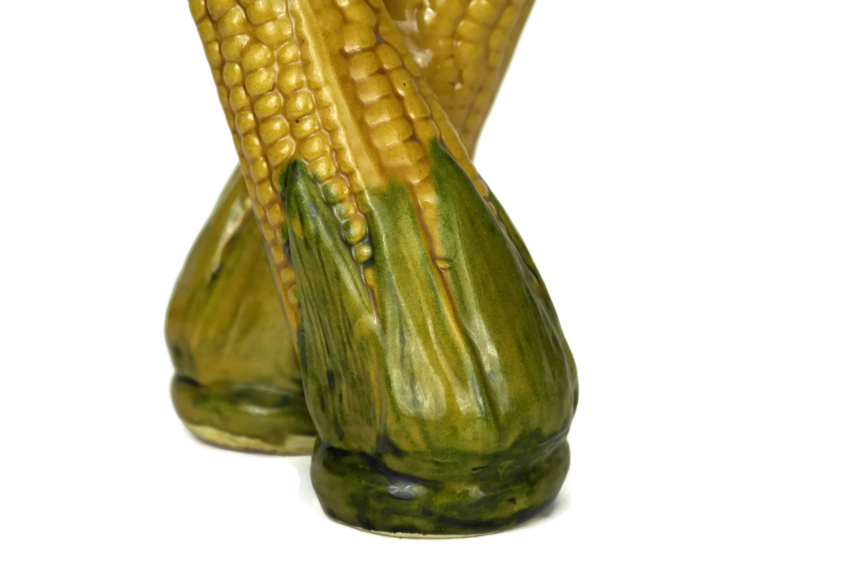 Majolica Corn Cob Oil and Vinegar Set. French Vallauris Olive Oil and