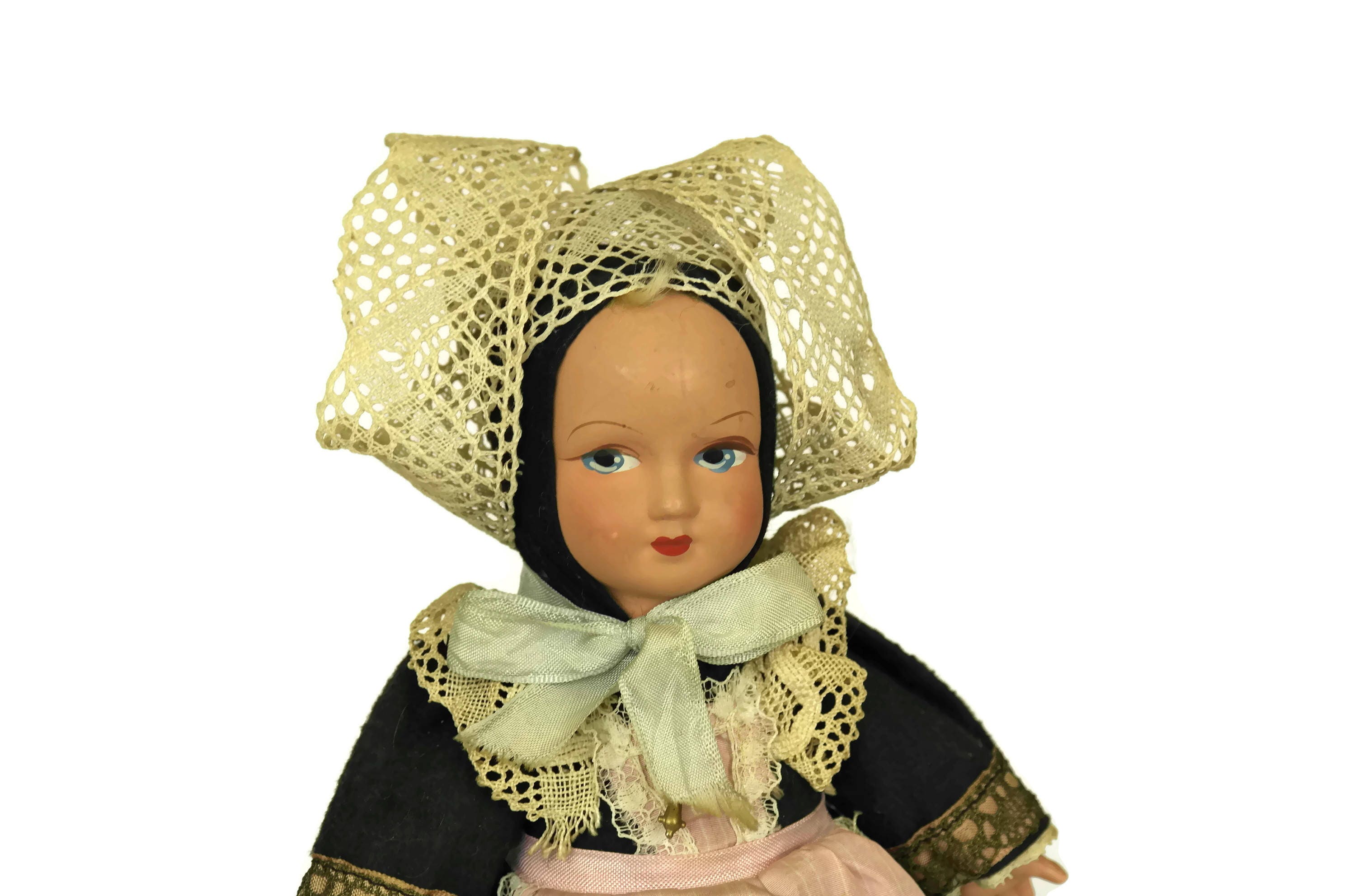 French Breton Doll in Traditional Folk Costume Dress. Vintage