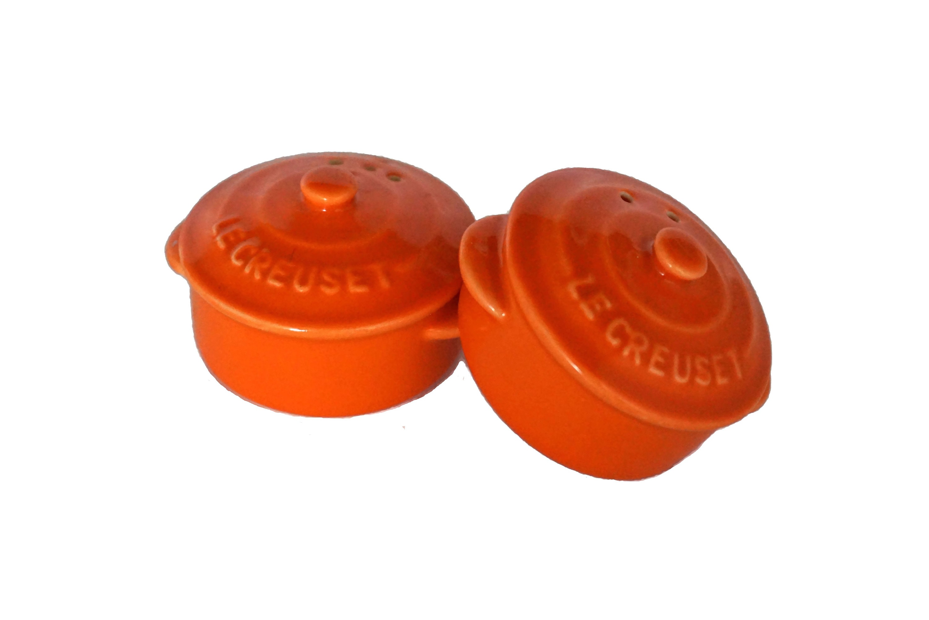 French Le Creuset Salt and Pepper Shaker Set, Vintage Miniature Ceramic