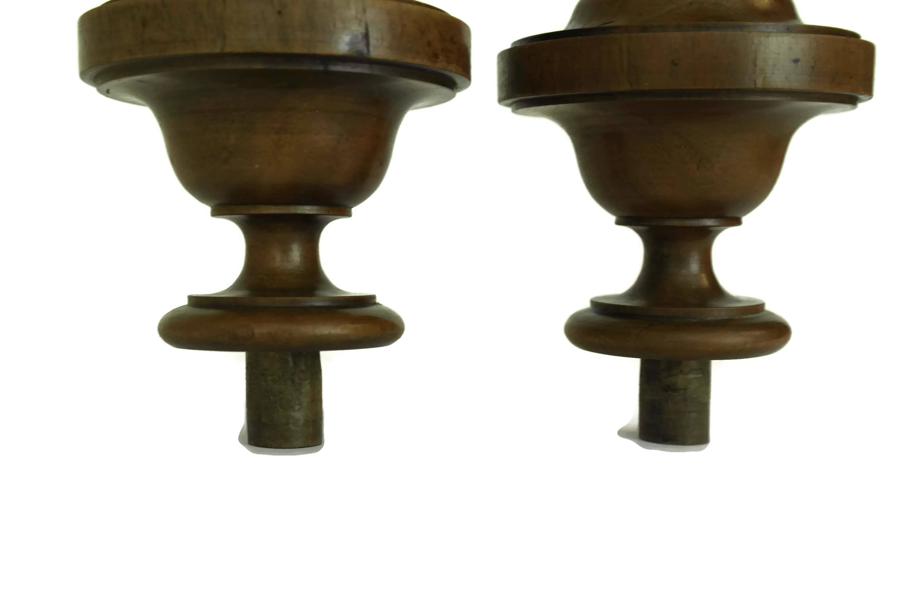 French Furniture Ornaments. Pair of Antique Wood Finials. Architectural