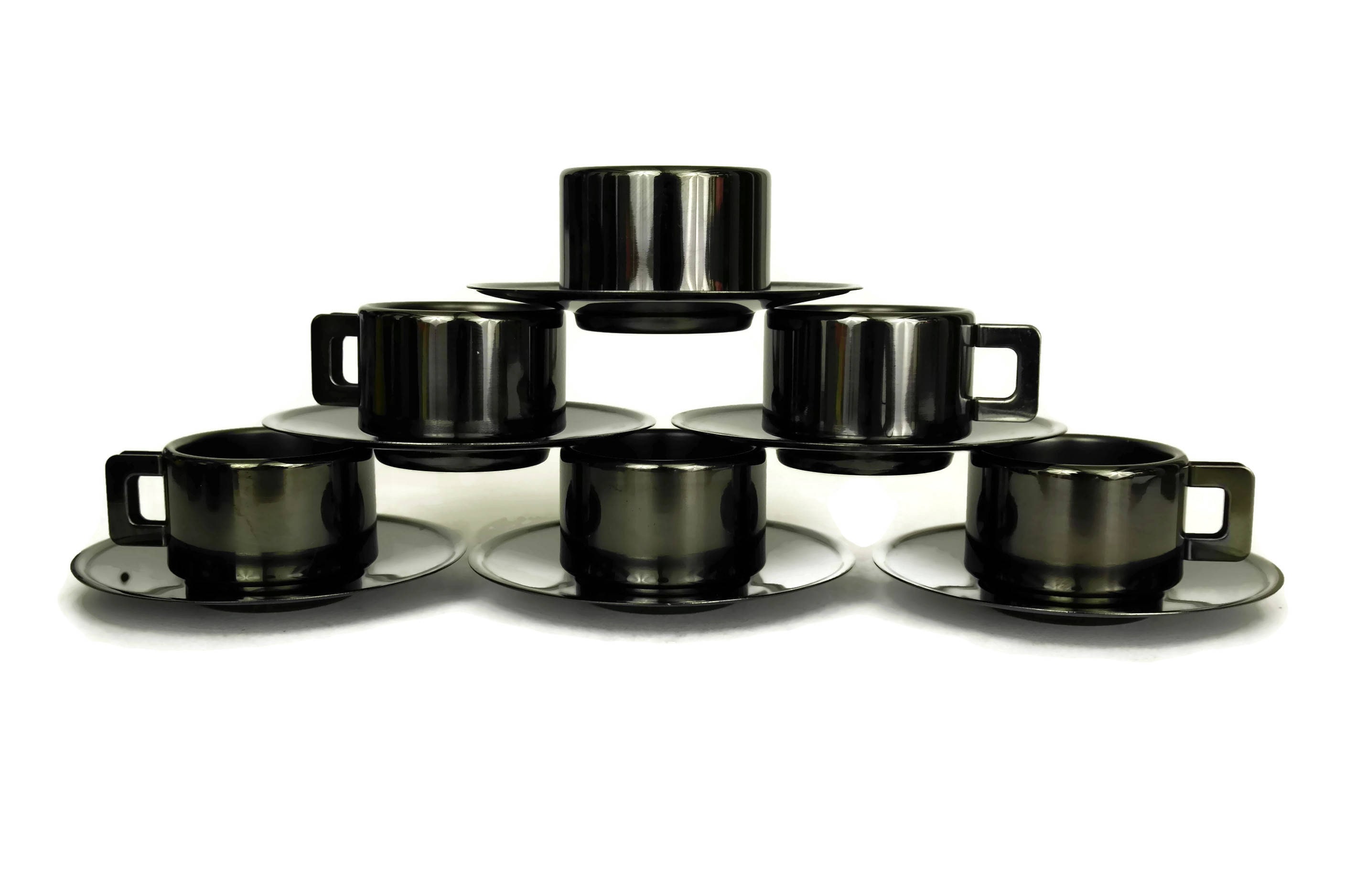 Engraved Classic Ceramic Espresso Cup with Saucer Noir