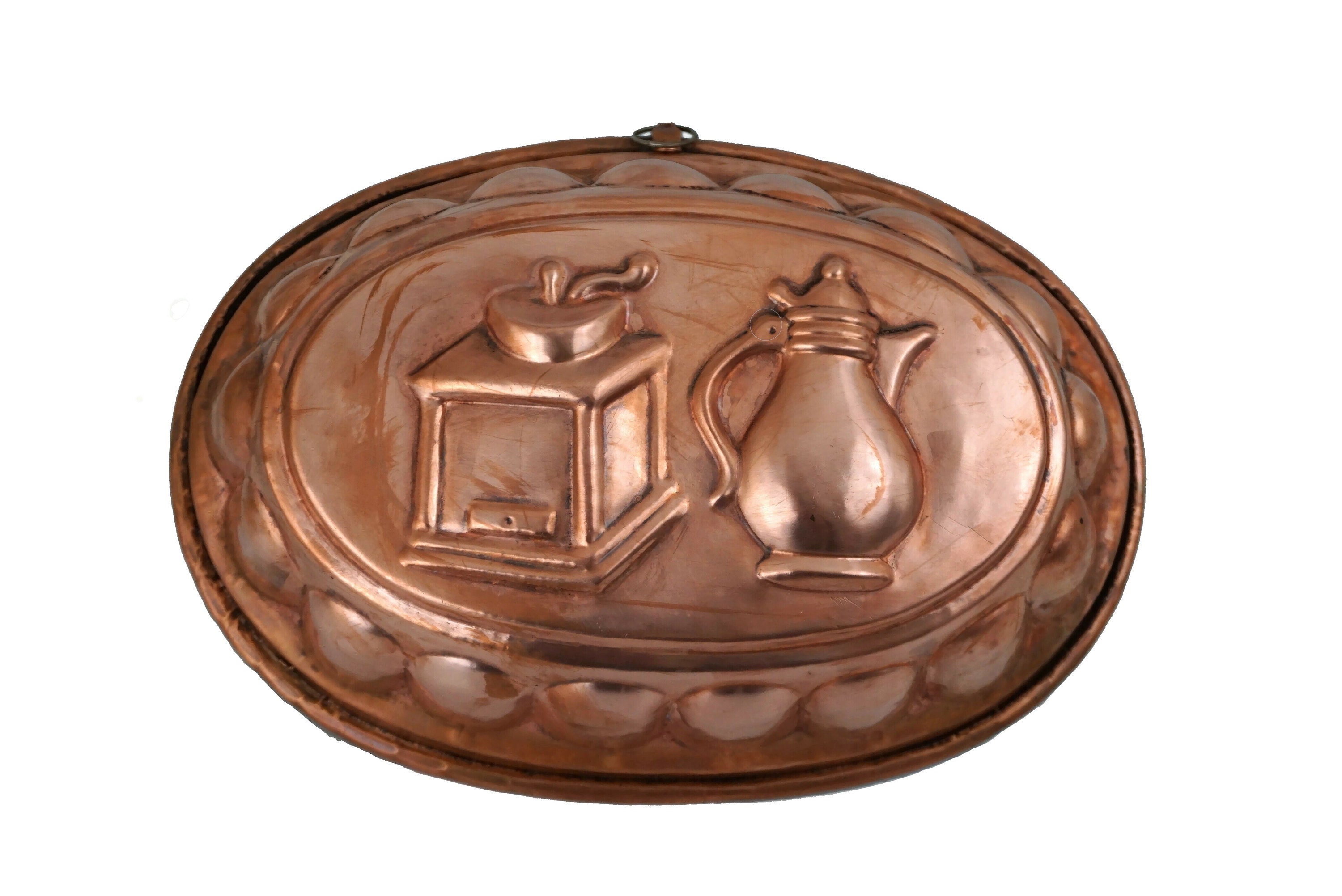 Français Moule de Gelée Pan Gâteau Cuivre avec La Cafetière et Le Broyeur, Décor Suspendu Mur Copper