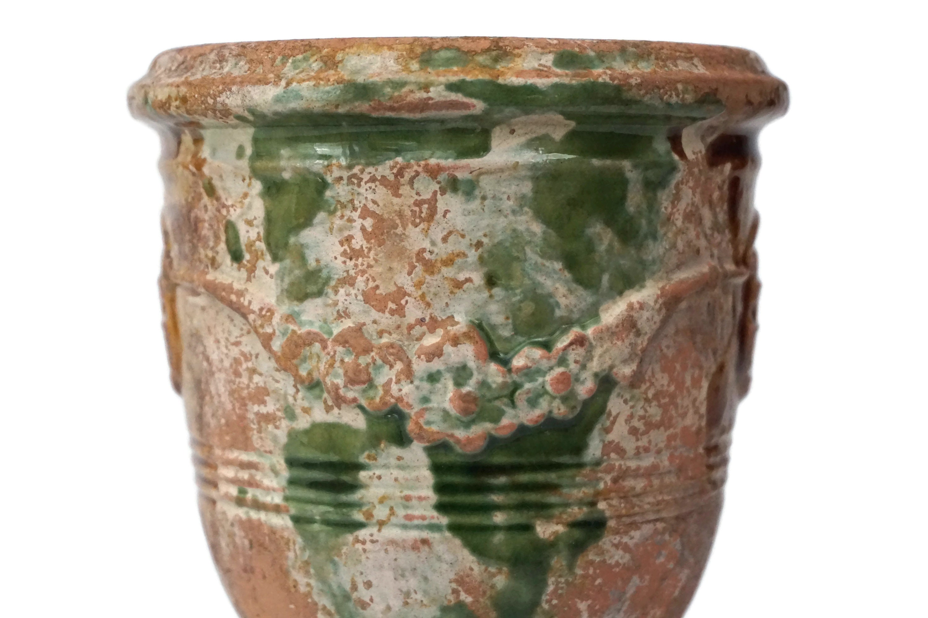 French Anduze Pottery Herb Pot, Small Glazed Terracotta Urn Vase