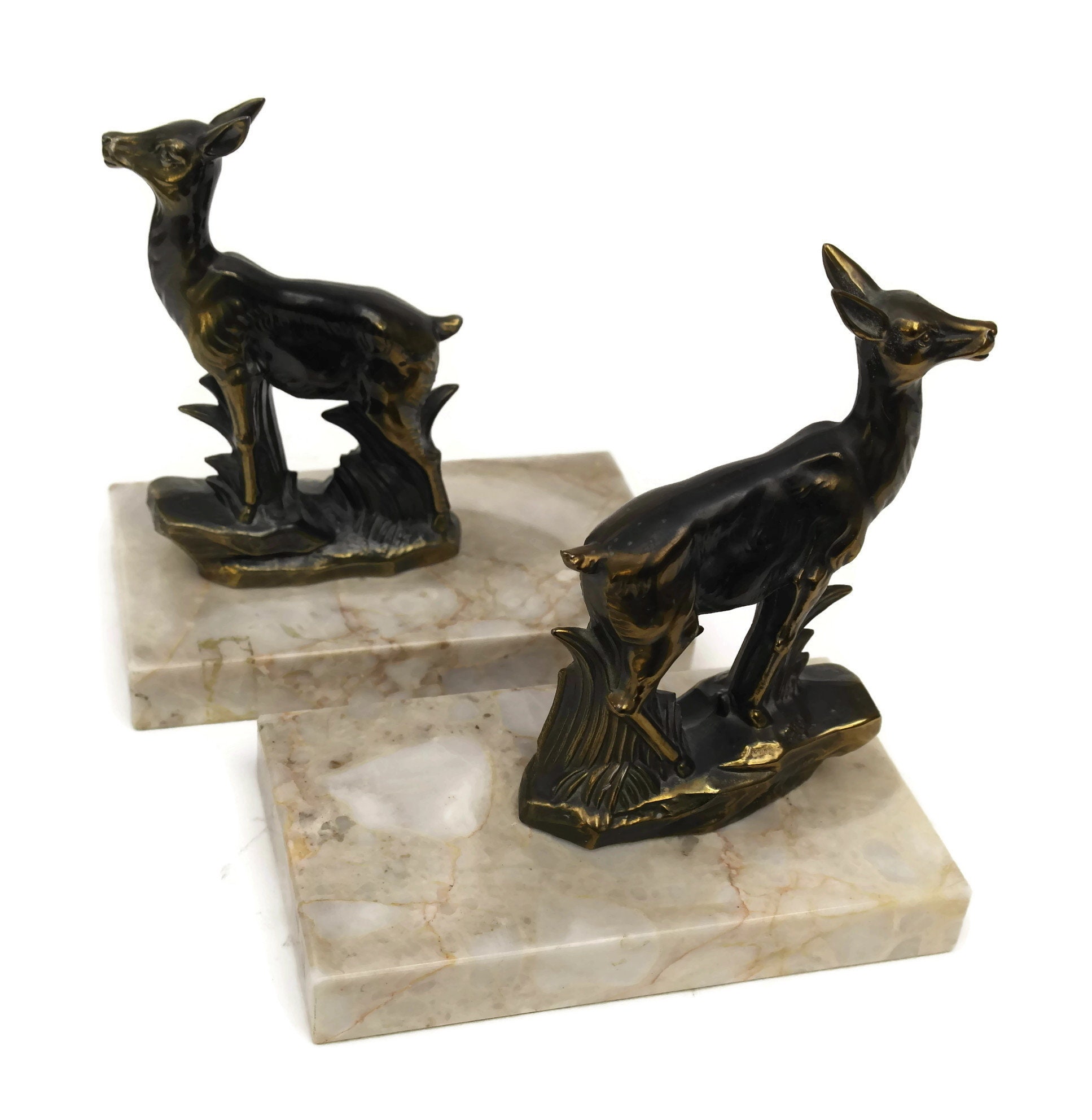 Art Deco Bookends with Deer Figurines, Vintage French Desk and Office