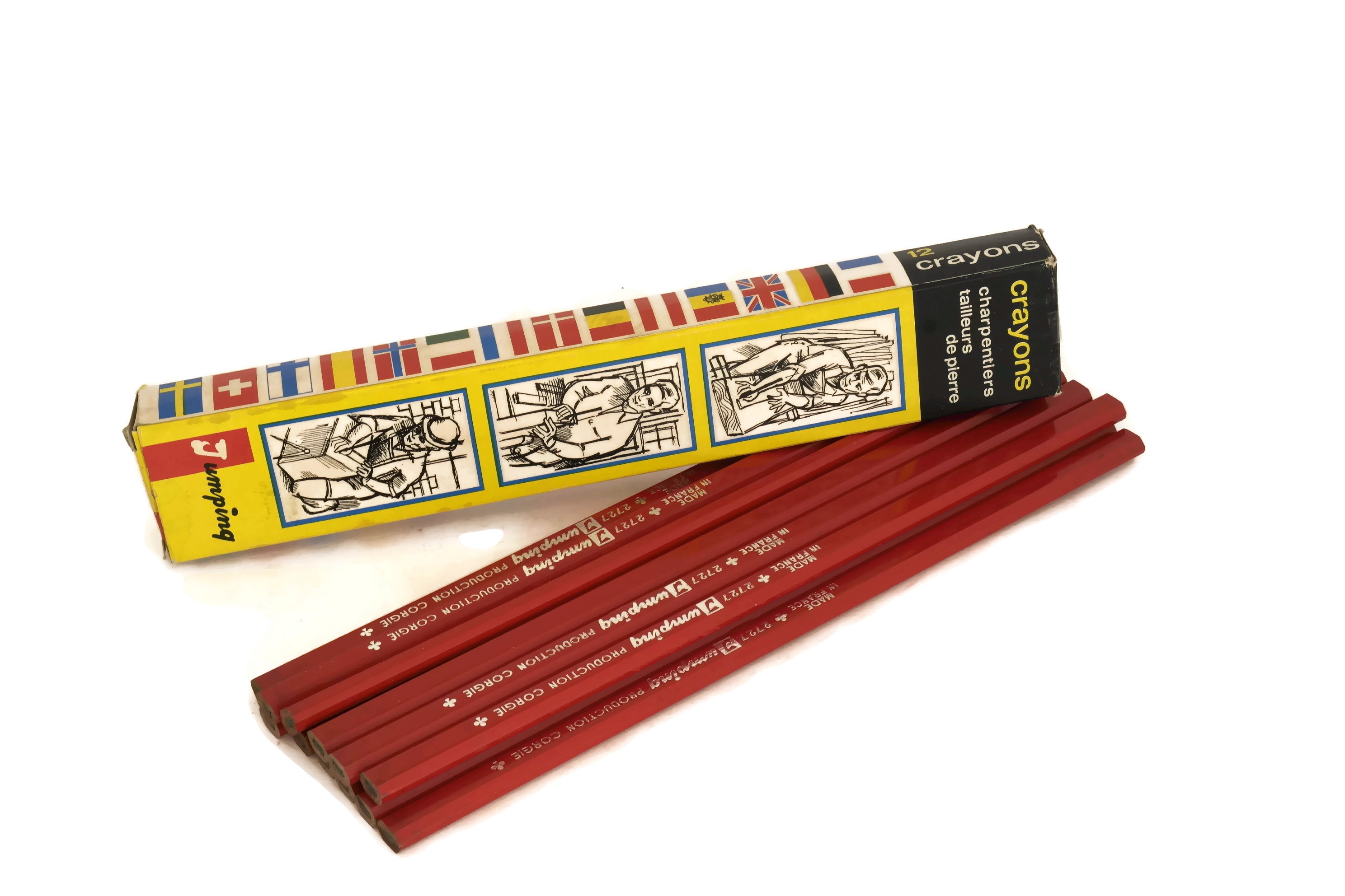 Vintage Carpenter Pencils. Set of 12 French Graphite Wooden Pencils