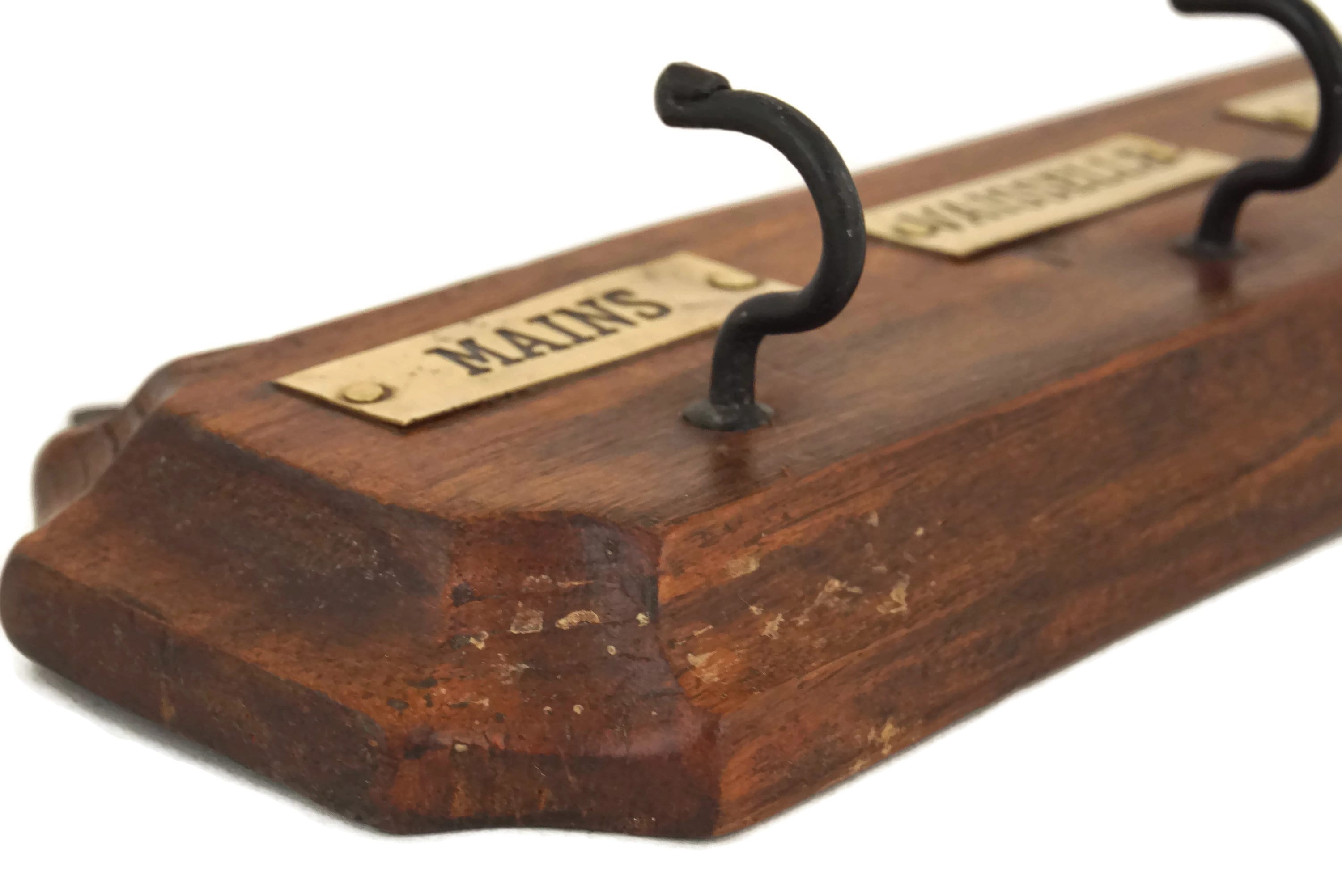 Vintage French Dish Towel Holder, Wood and Brass Kitchen Rack, Country