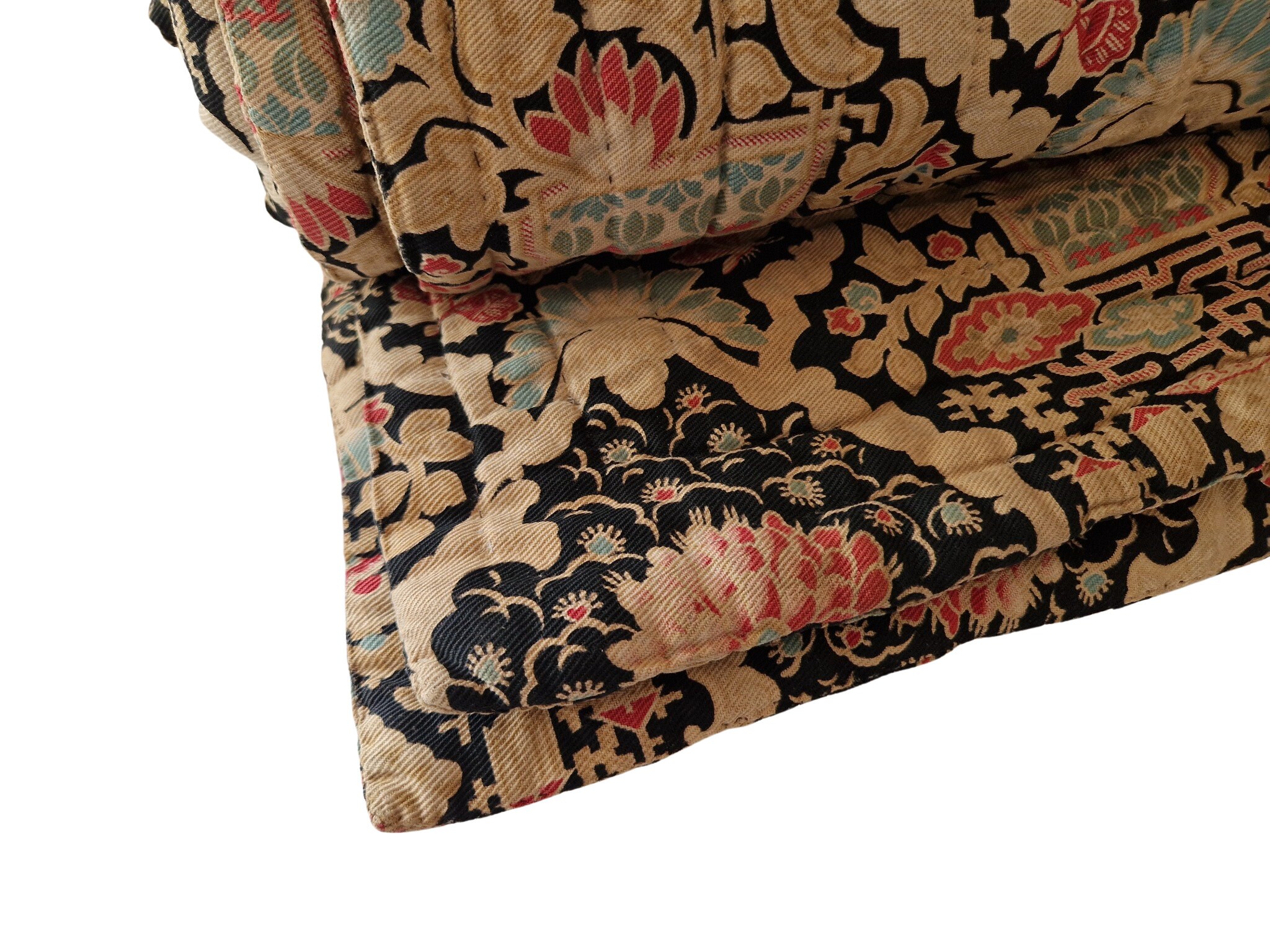 Antique French Boutis Quilt with Chinoiserie Printed Cotton, Hand Made