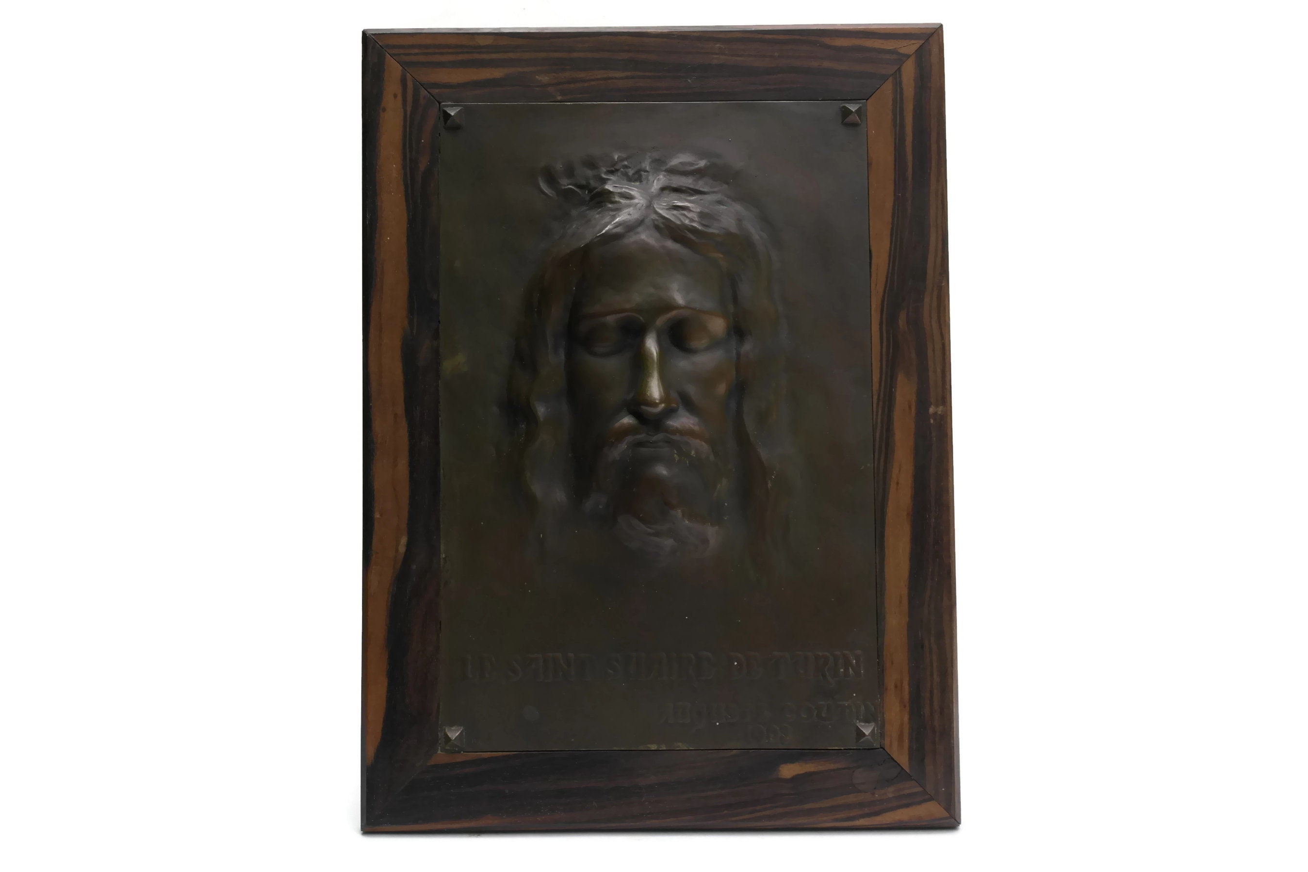 Antique Holy Face of Jesus Bronze Plaque. Auguste Coutin Shroud of