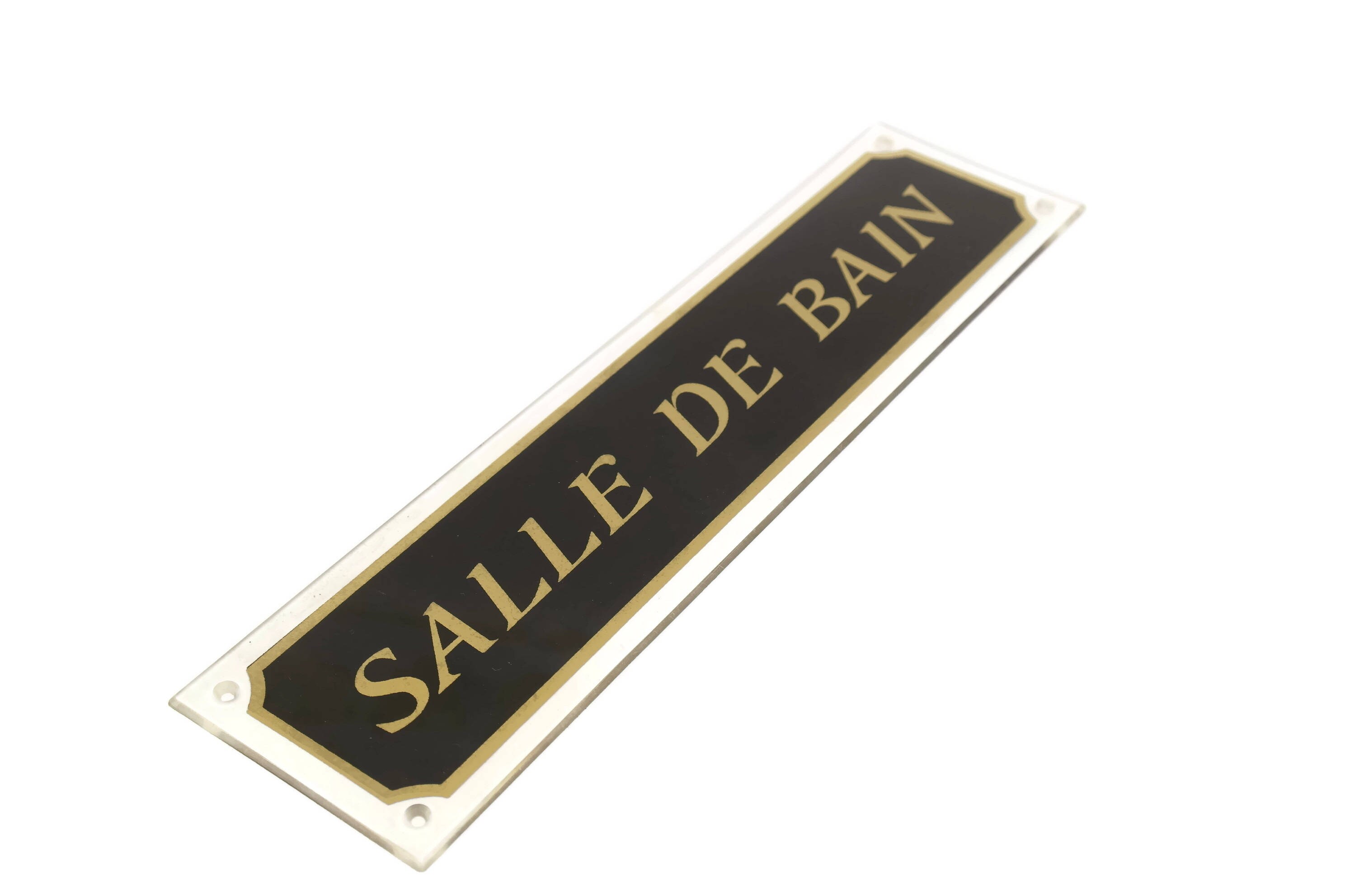 French Bathroom Door Sign. Vintage Black and Gold Salle de Bain Sign.