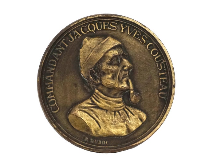 Captain Jacques Cousteau Portrait Bronze Medal, Collectible Nautical Gifts and Decor