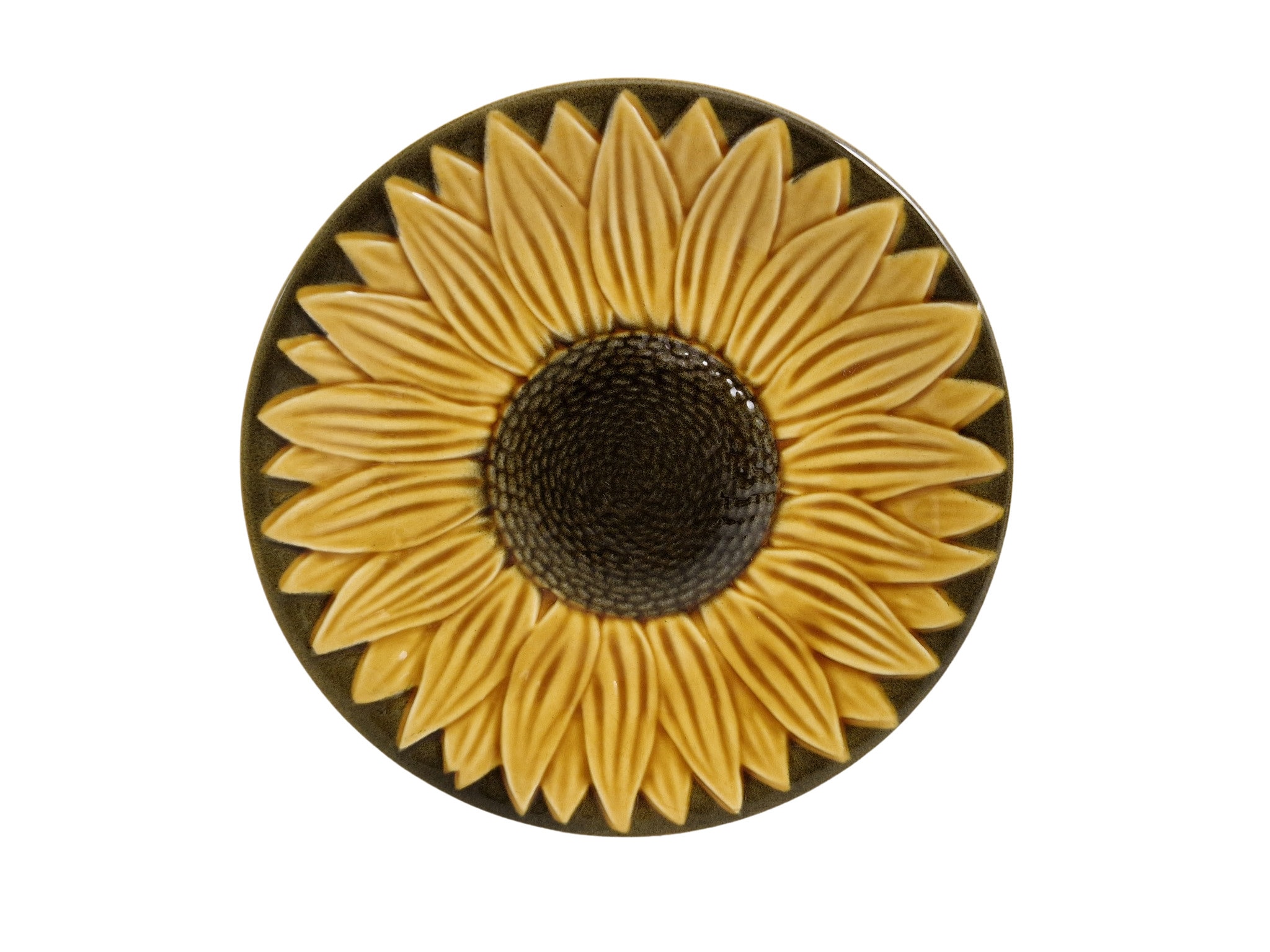 French Majolica Sunflower Plate, Mid Century Ceramic Flower Kitchen