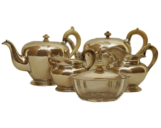 Austrian Sterling Silver Tea Service with Teapot, Sugar Bowl and Creamer Set