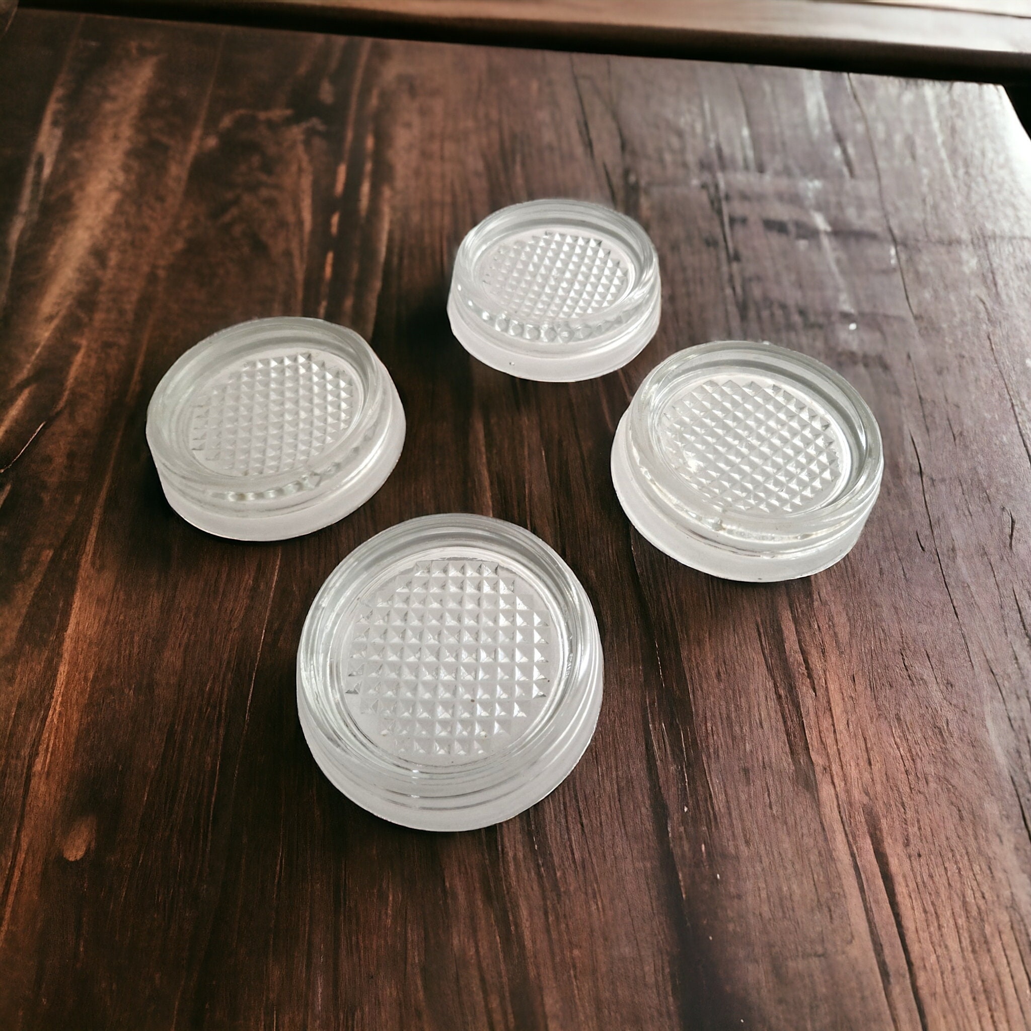 Antique French Glass Furniture Coasters, Set of 4, Large Table Leg