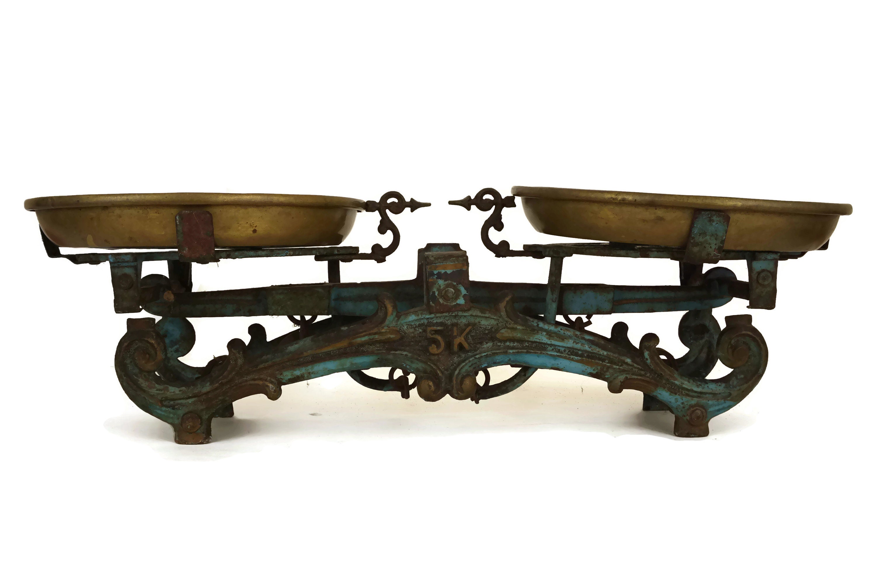 Art Nouveau Cast Iron Scales with Brass Pans