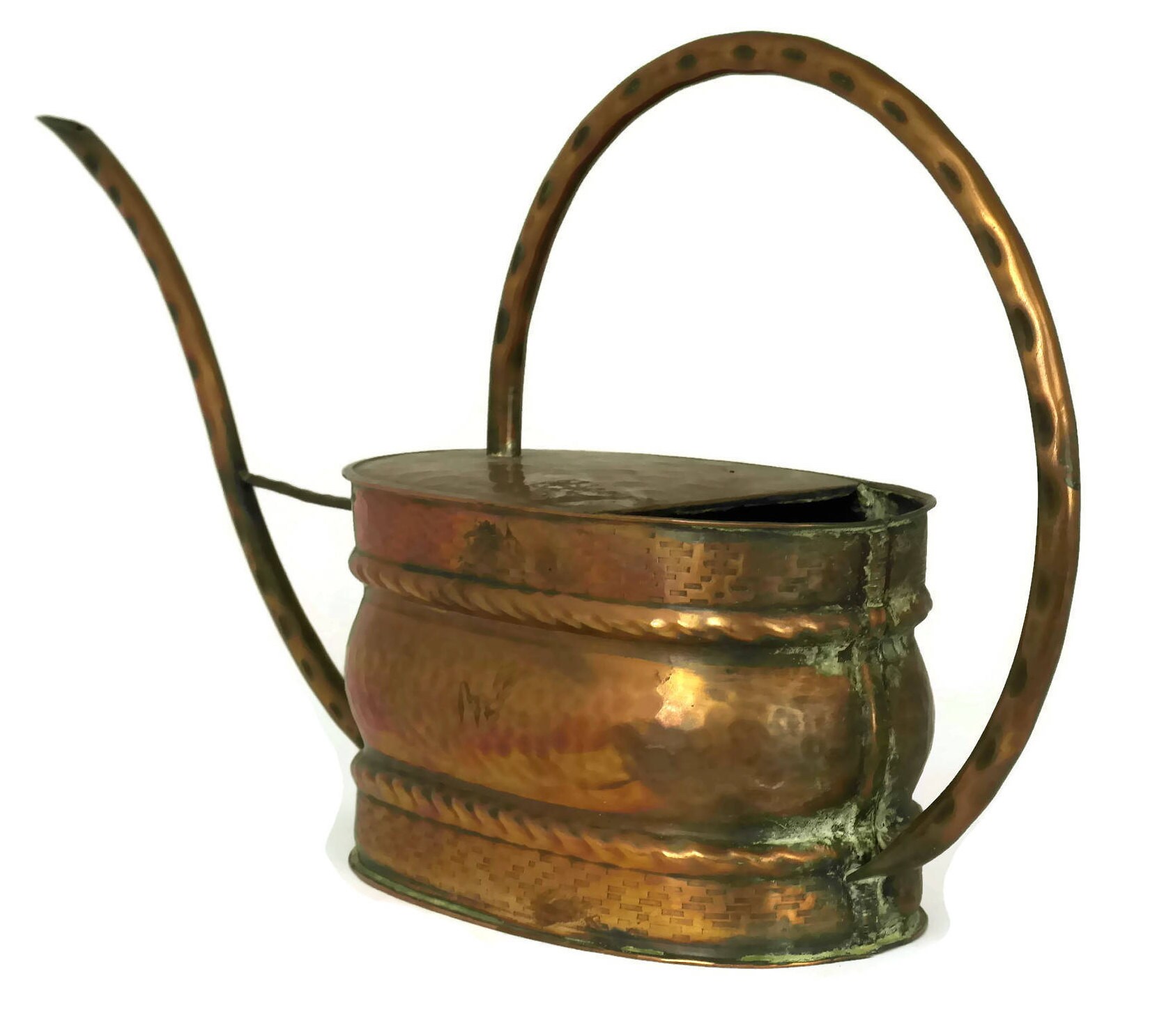 French Copper Watering Can For Indoor Plants. Antique Rustic Metal Garden Decor. Gift for Gardener.