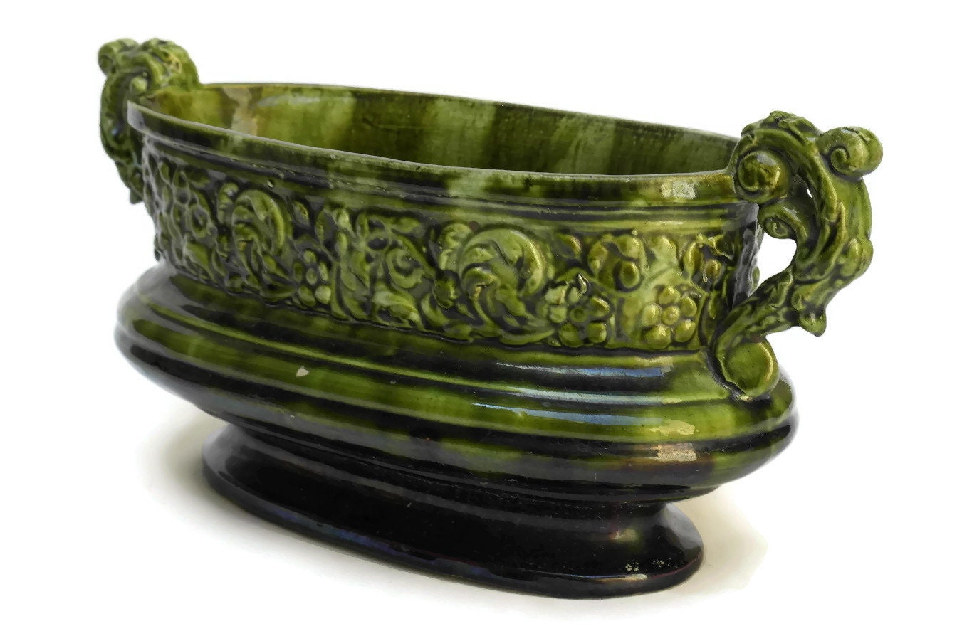 Antique Green Majolica Jardiniere.