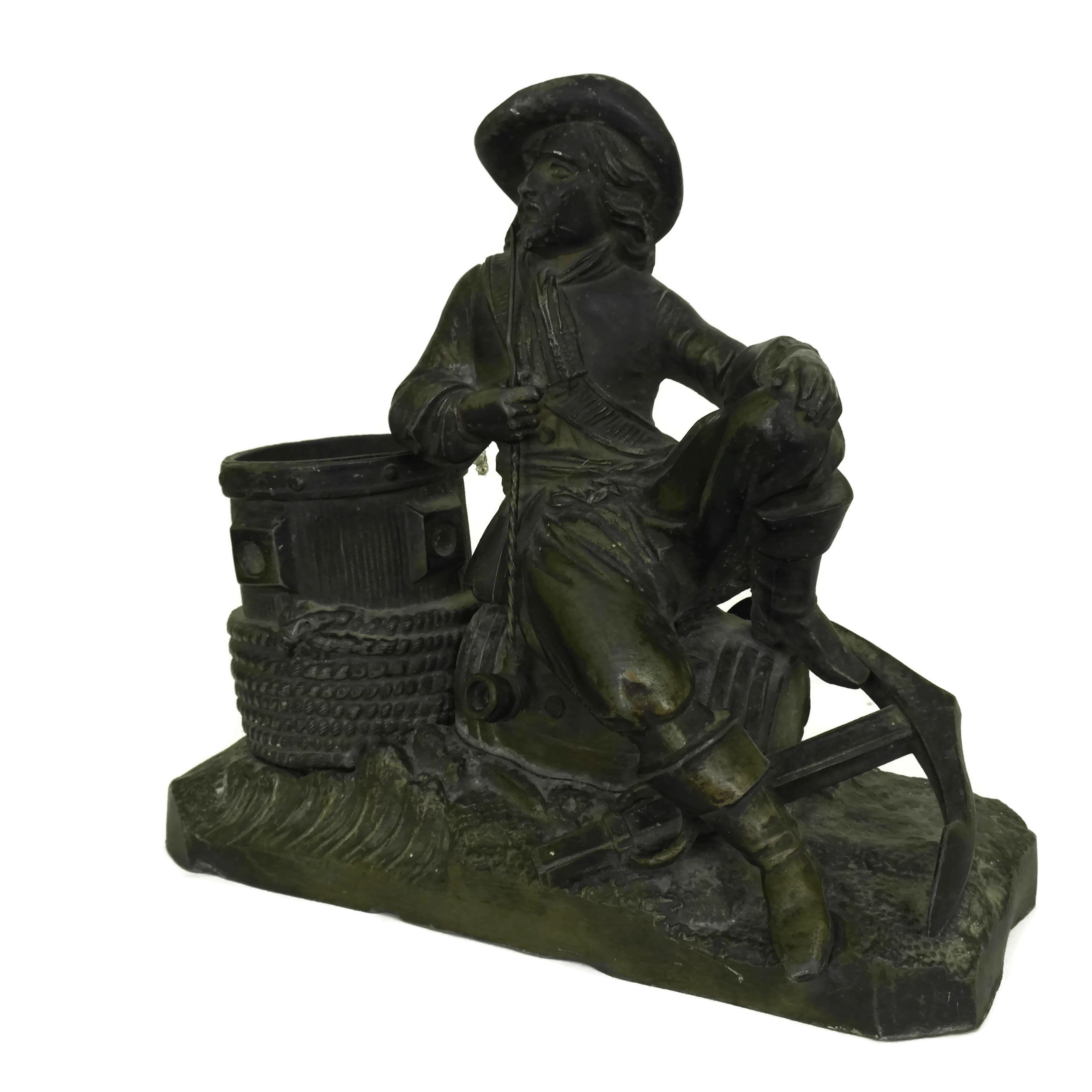 Antique Match Striker and Matchstick Holder, Pirate Figurine