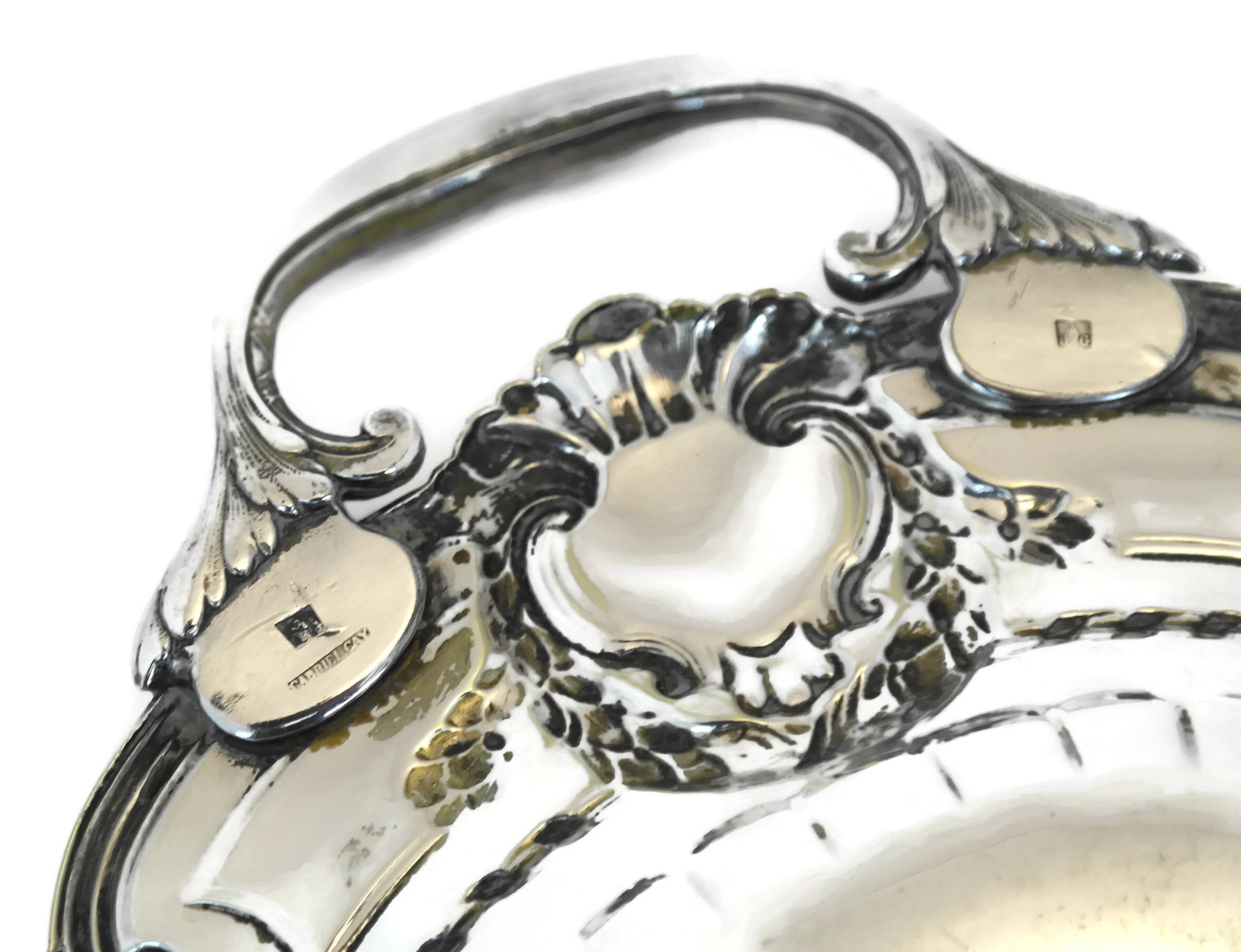 Antique Crumb Tray and Brush Set. French Table Decor. Silver Plate