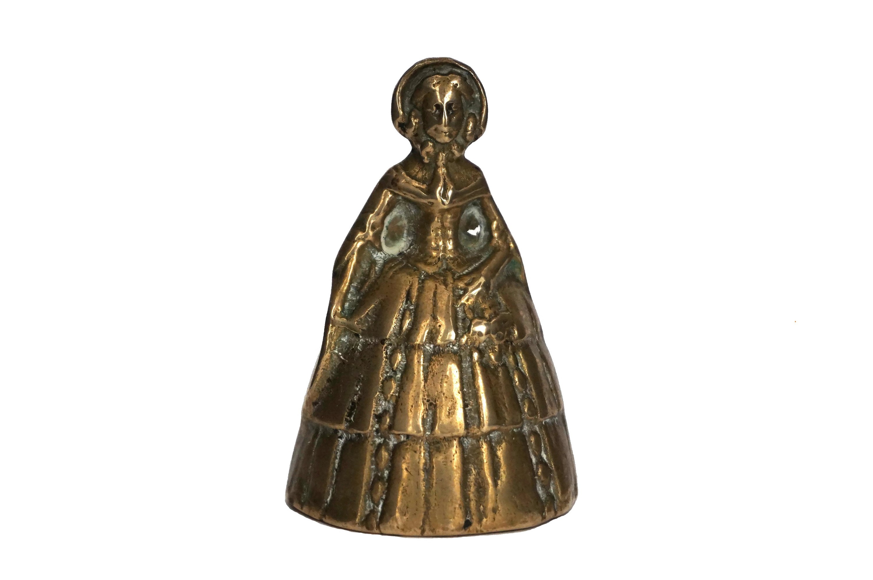 Brass Victorian Lady Table Bell, Vintage Figurine Service Bell