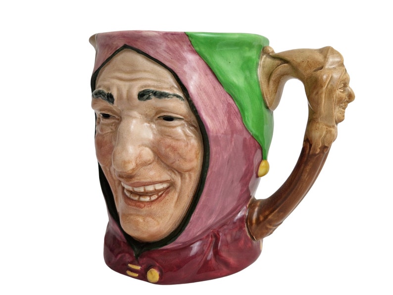 Touchstone Court Jester Pitcher by Royal Doulton, Vintage Majolica Figural Jug image 8