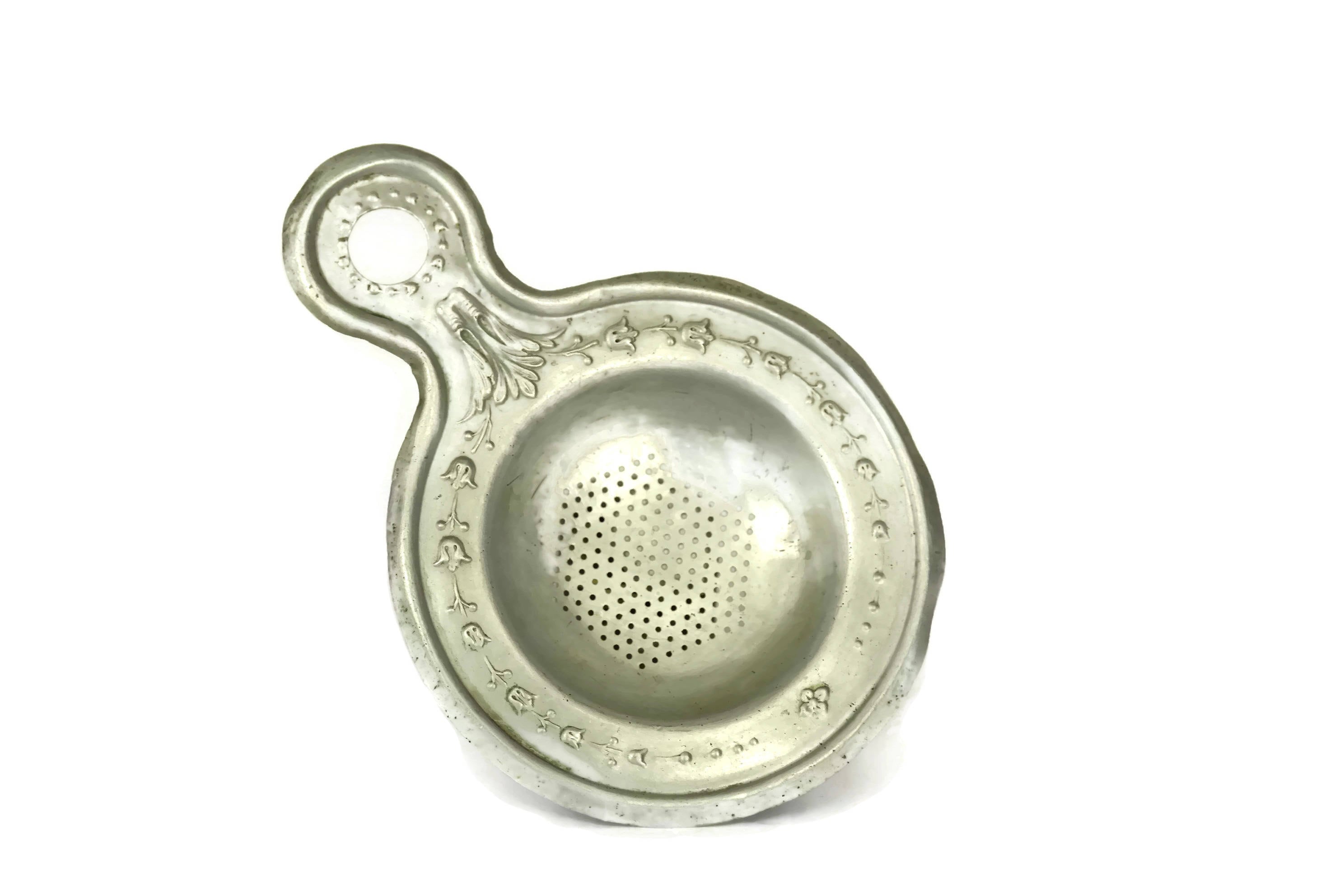 Antique French Aluminum Tea Strainer, Shabby Country Decor, Kitchen