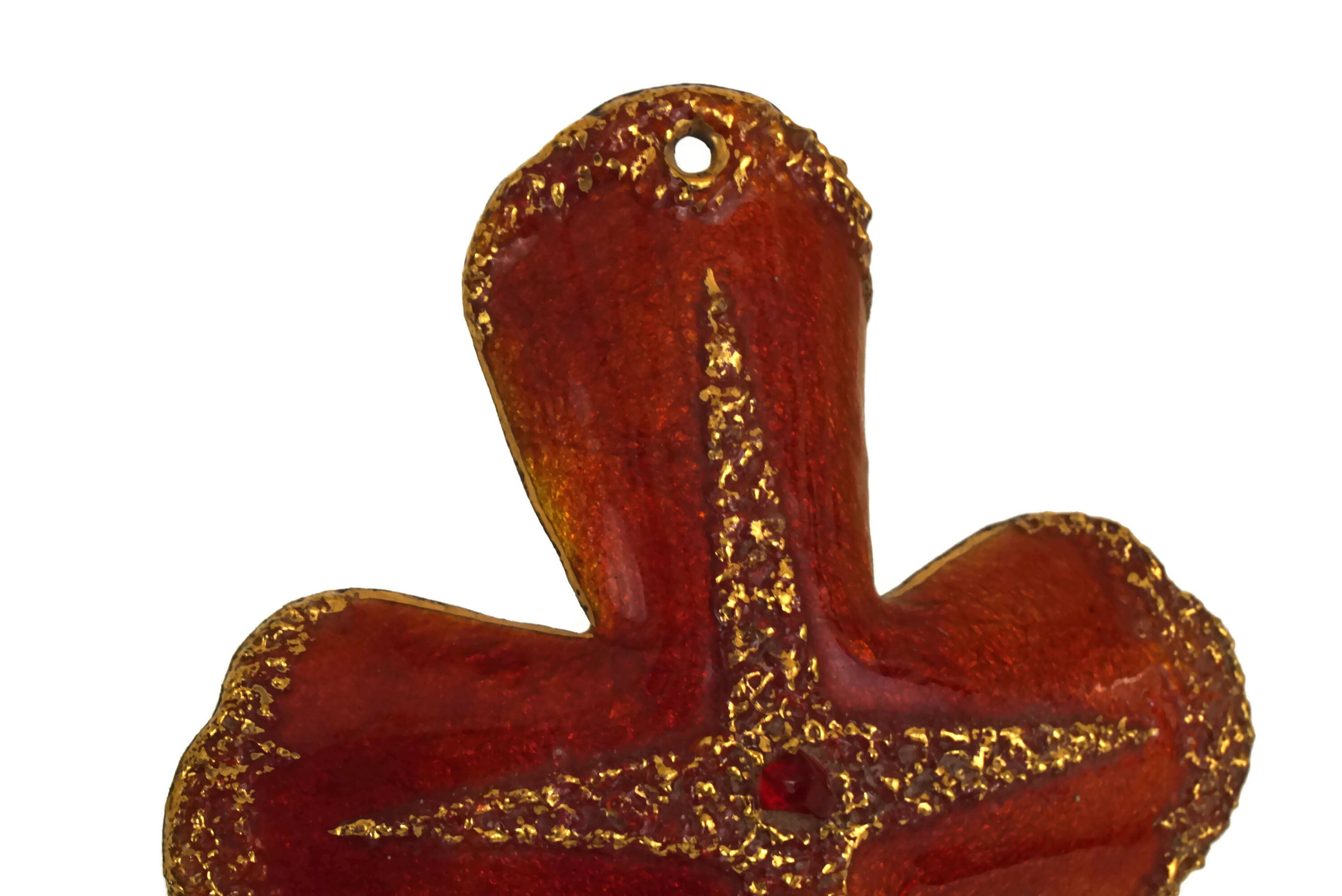 Limoges Enamel Hanging Crucifix, Large Mid Century Cross Pendant