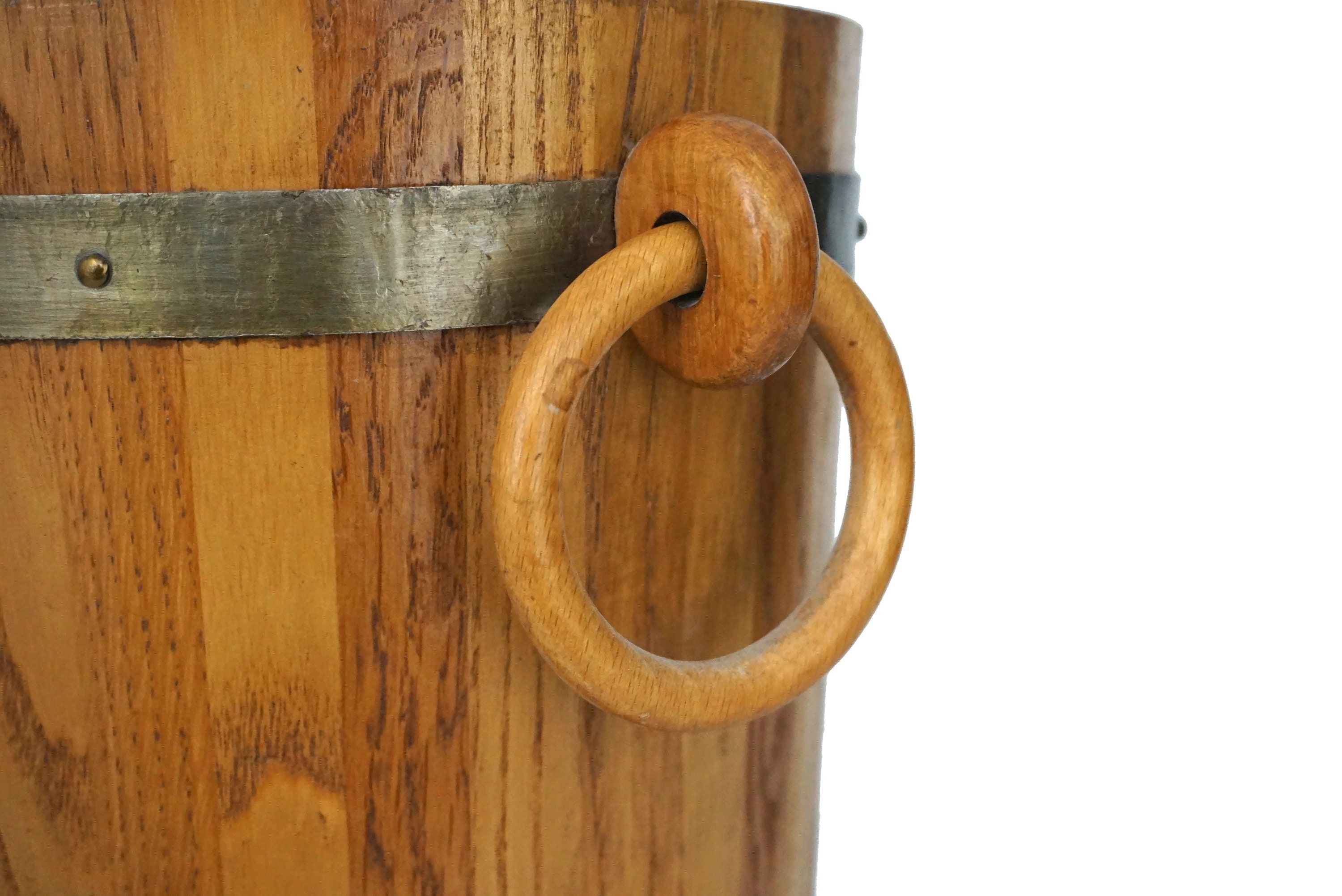 Wooden Oak Barrel Ice Bucket, Vintage French Champagne and Wine Bottle