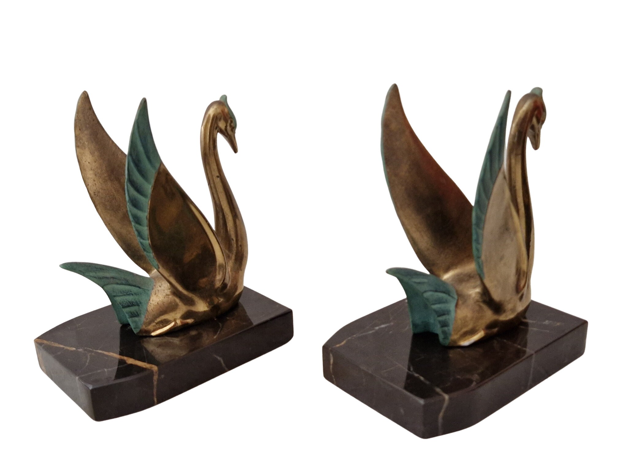 Art Deco Swan Figurine Bookends, French Vintage Office Decor, Pair of Bird Book Ends