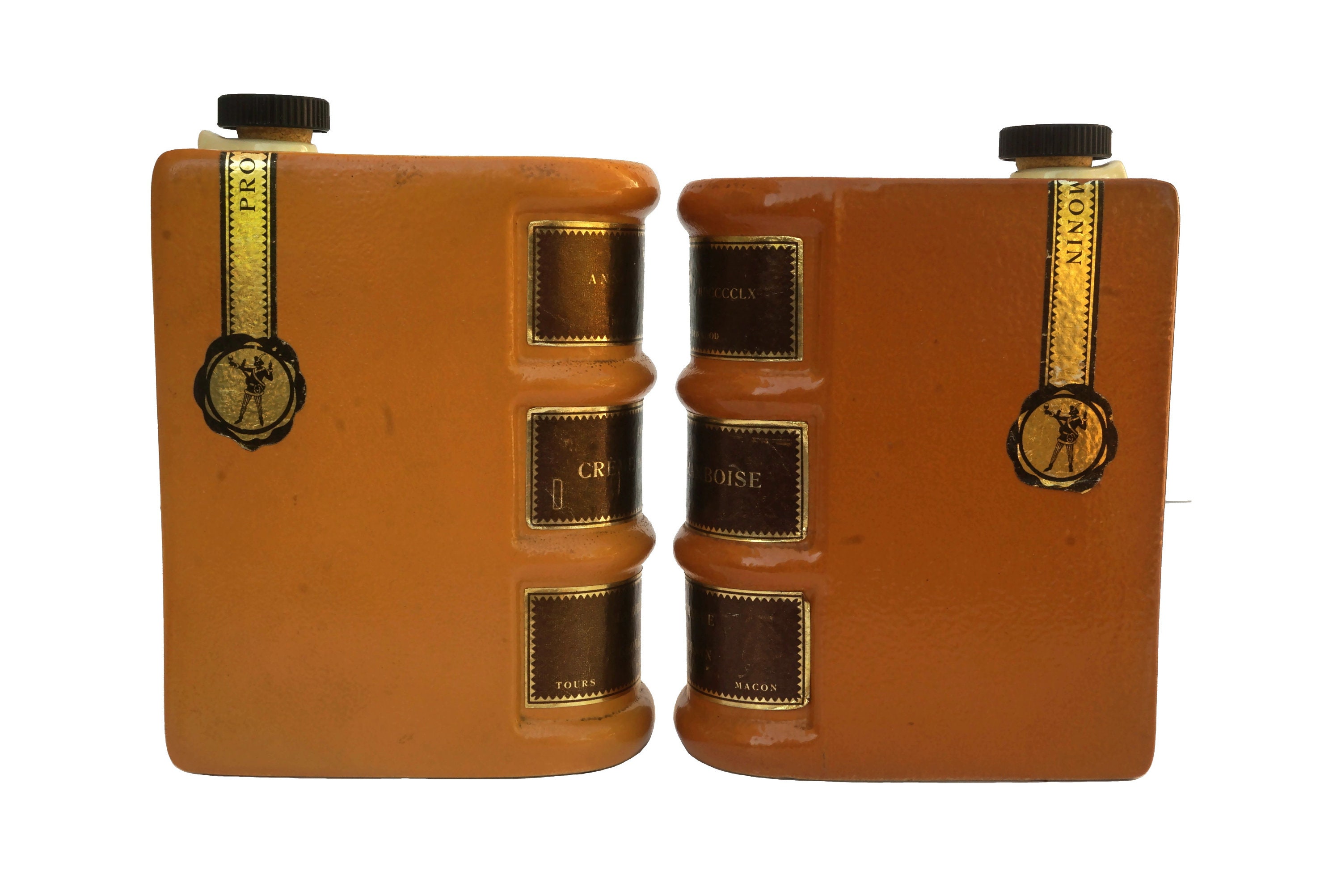 Ceramic Book Decanter Bottles for Monin Liqueurs, French Faux Book