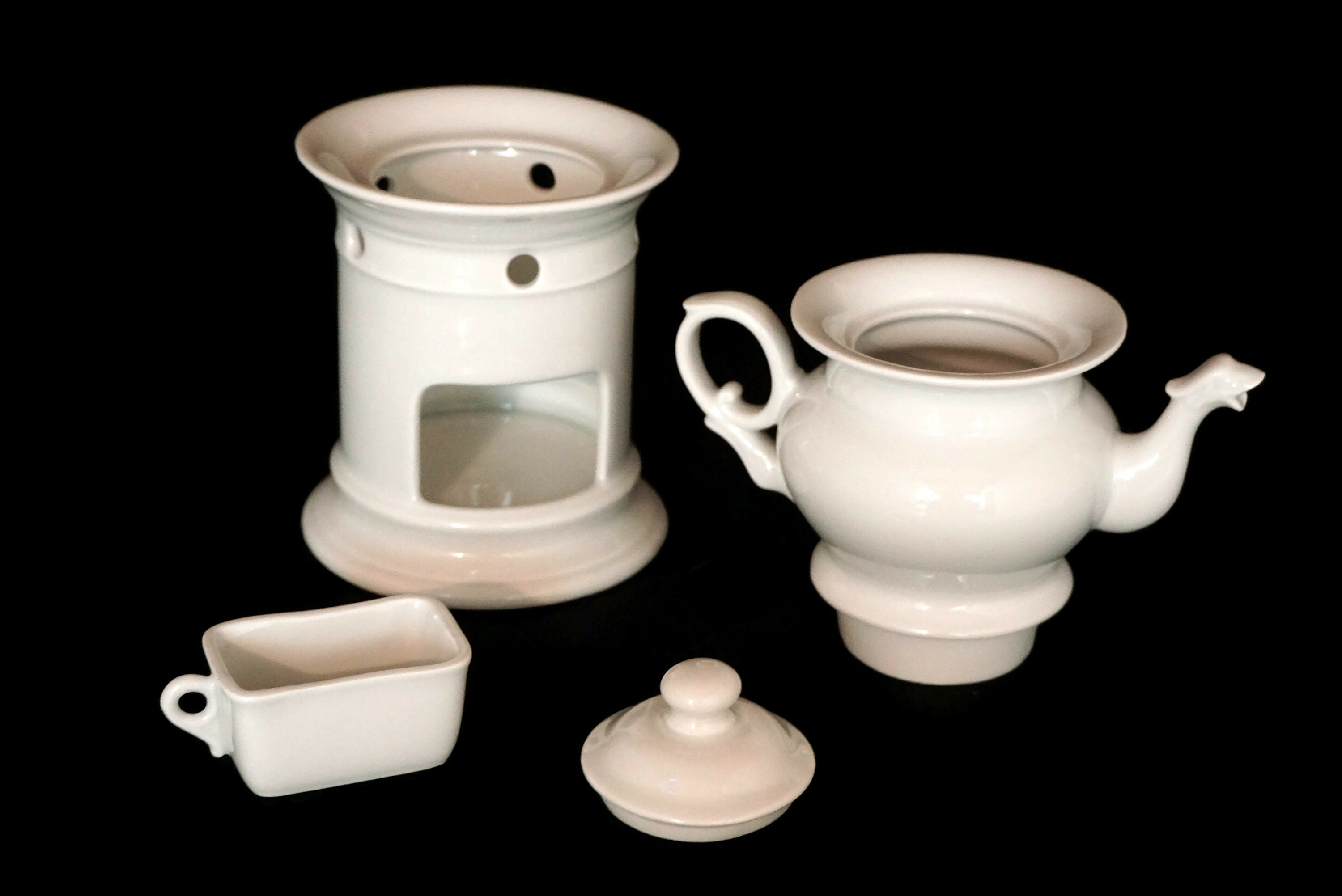 French Porcelain Teapot with Warmer Stand by Pillivuyt, Ceramic